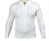 Prestige PD-270 L/S 1/2 Zip Cable Polo Sweater White