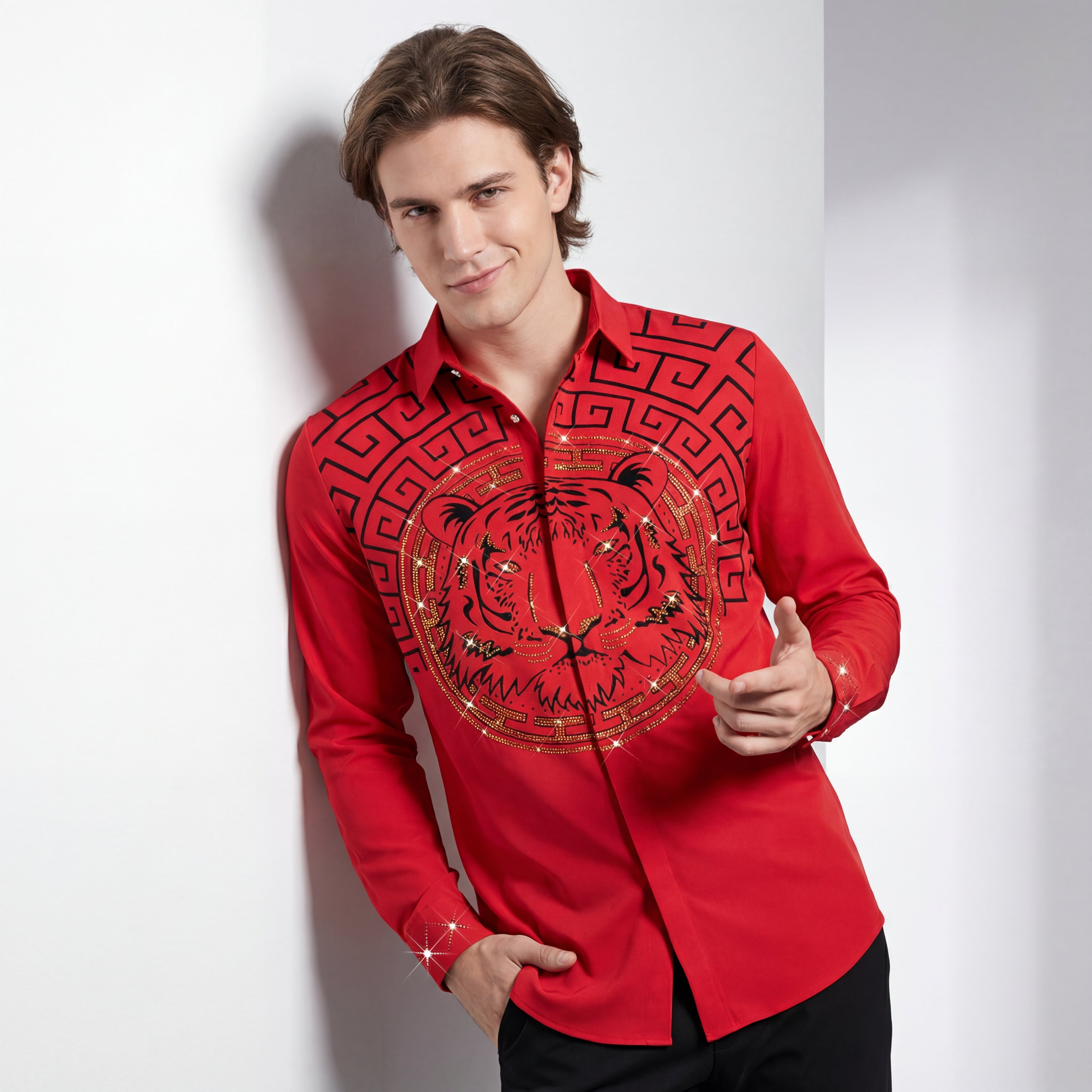 Fierce Frenzy Button-Up Shirt RED