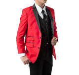 Tazzio Regular Fit Boys Satin Lapel Suit 4pc Set, Red/Black