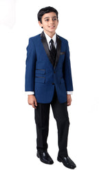 Tazzio Regular Fit Boys Satin Lapel Suit 4pc Set, Blue/Black