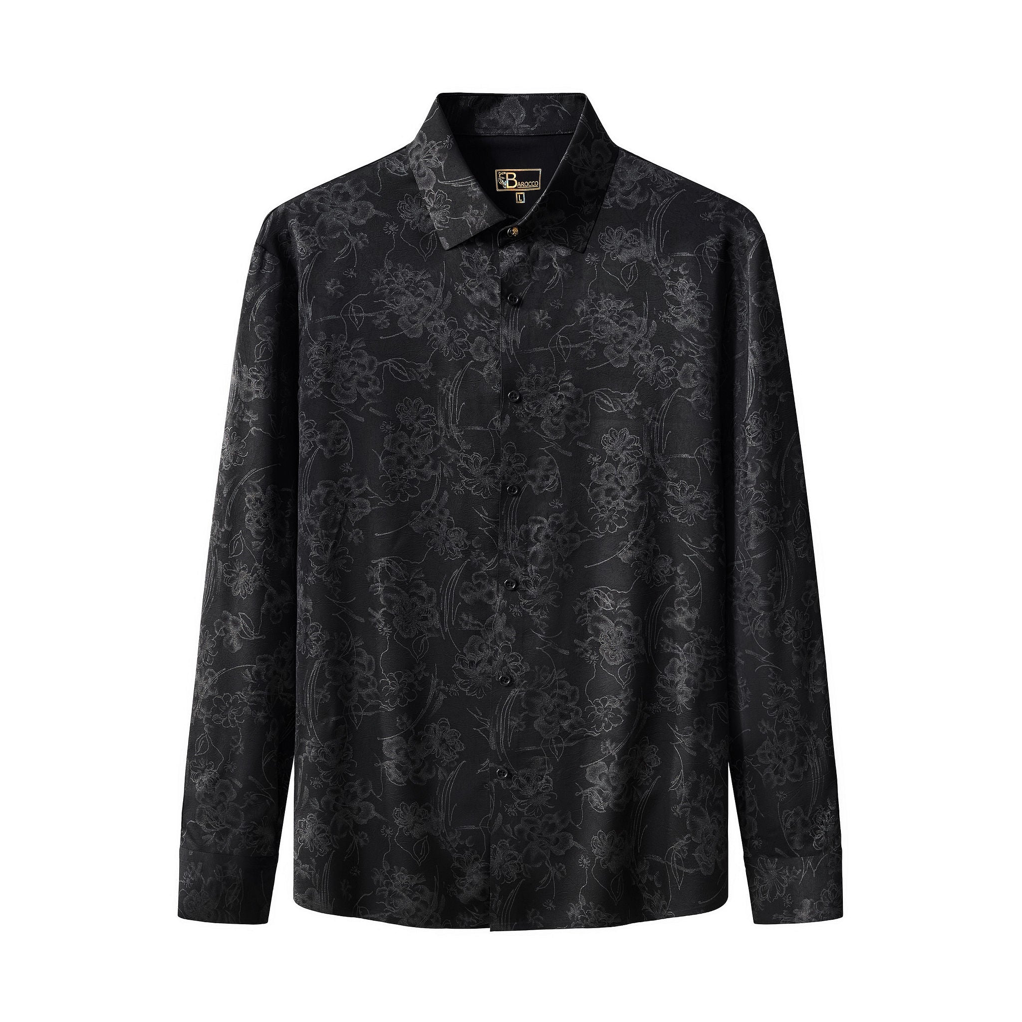 Eminence Floral Jacquard Stitchless LS Shirt BLACK