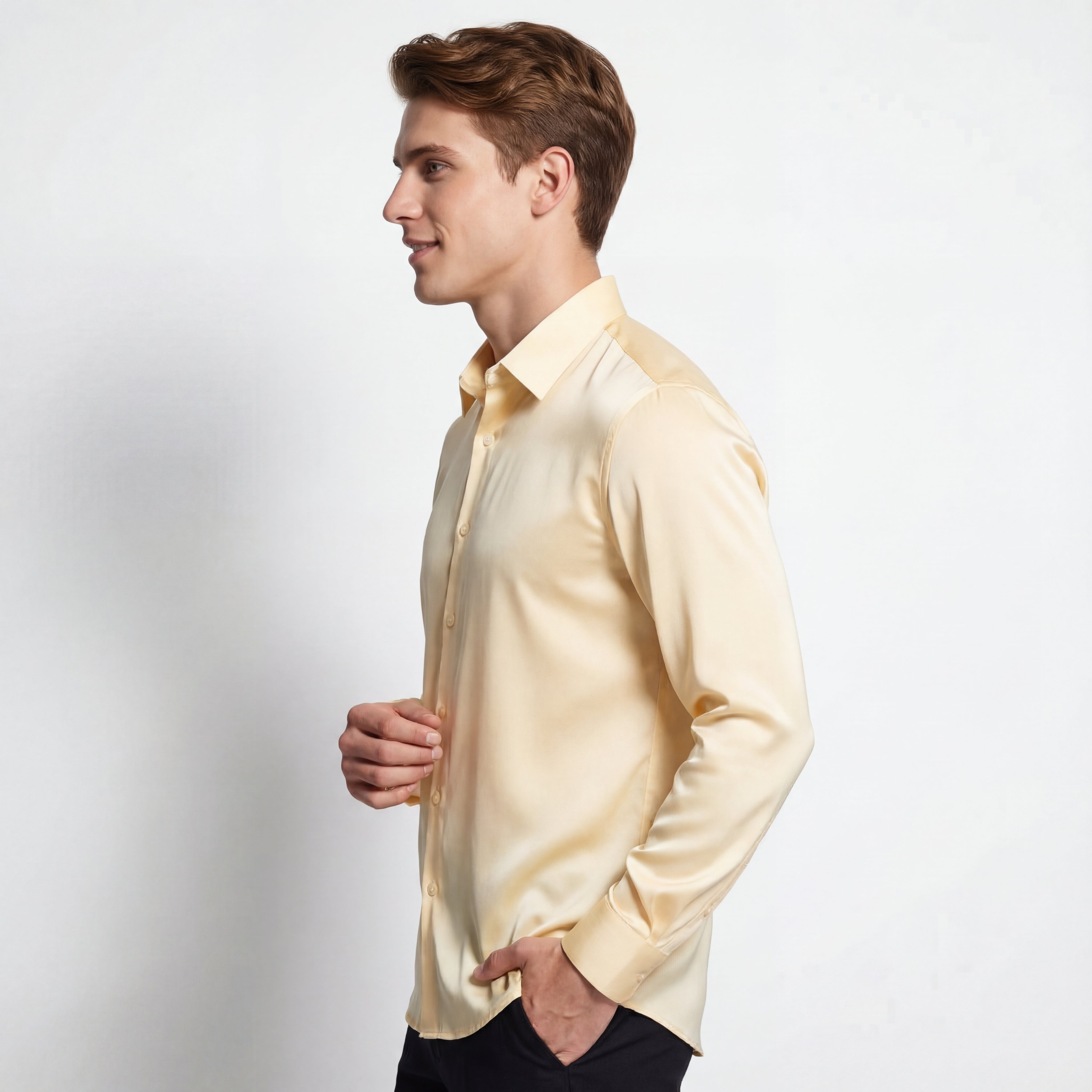 SIGNITURE SATIN STITCHLESS LS Shirt IVORY