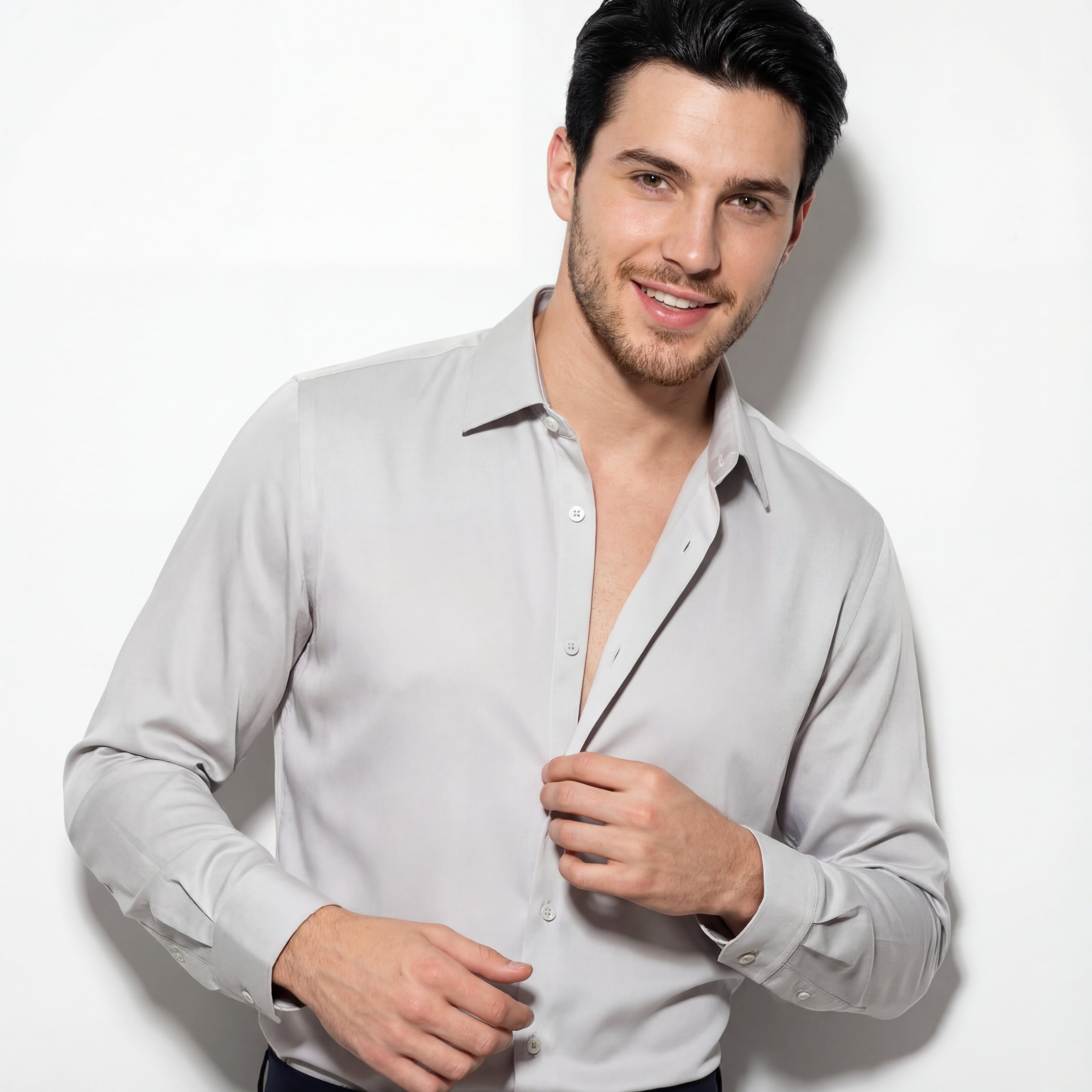 SIGNITURE SATIN STITCHLESS LS Shirt SILVER