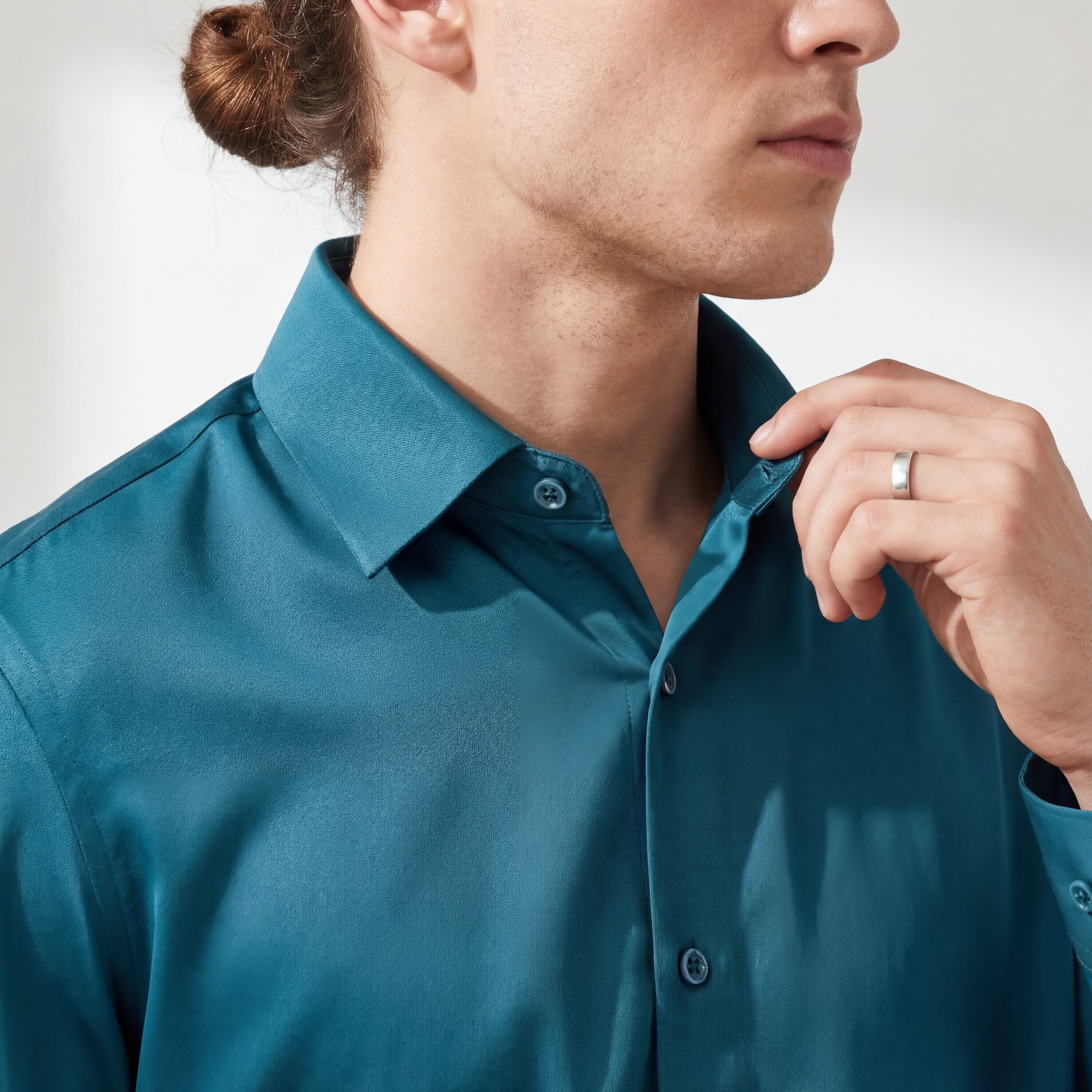 SIGNITURE SATIN STITCHLESS LS Shirt TEAL
