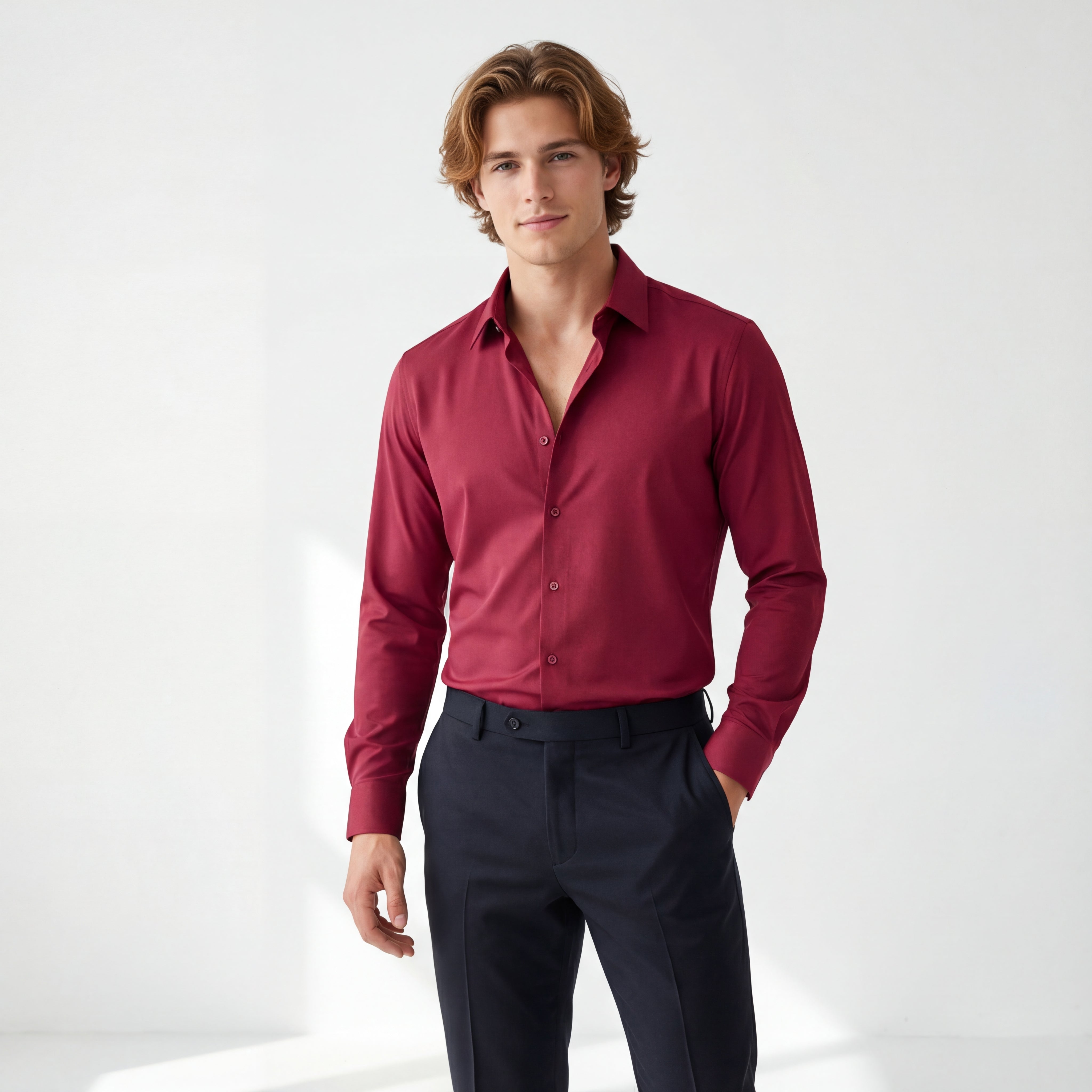 SIGNITURE SATIN STITCHLESS LS Shirt WINE