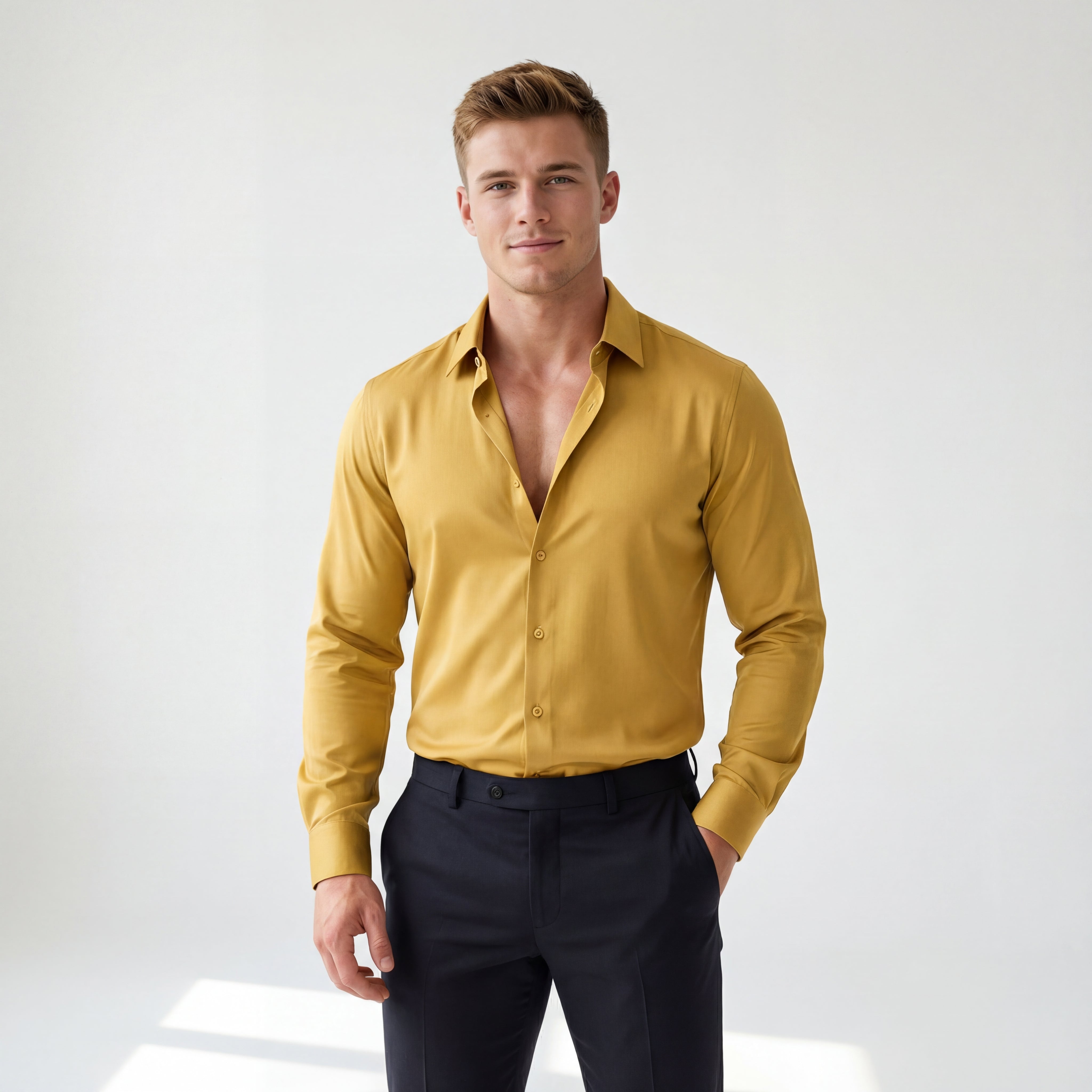 SIGNITURE SATIN STITCHLESS LS Shirt YELLOW