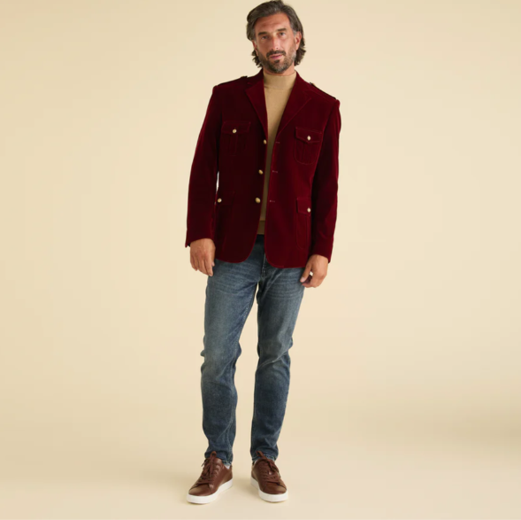 Inserch BL-569 Velvet Military Jacket Burgundy