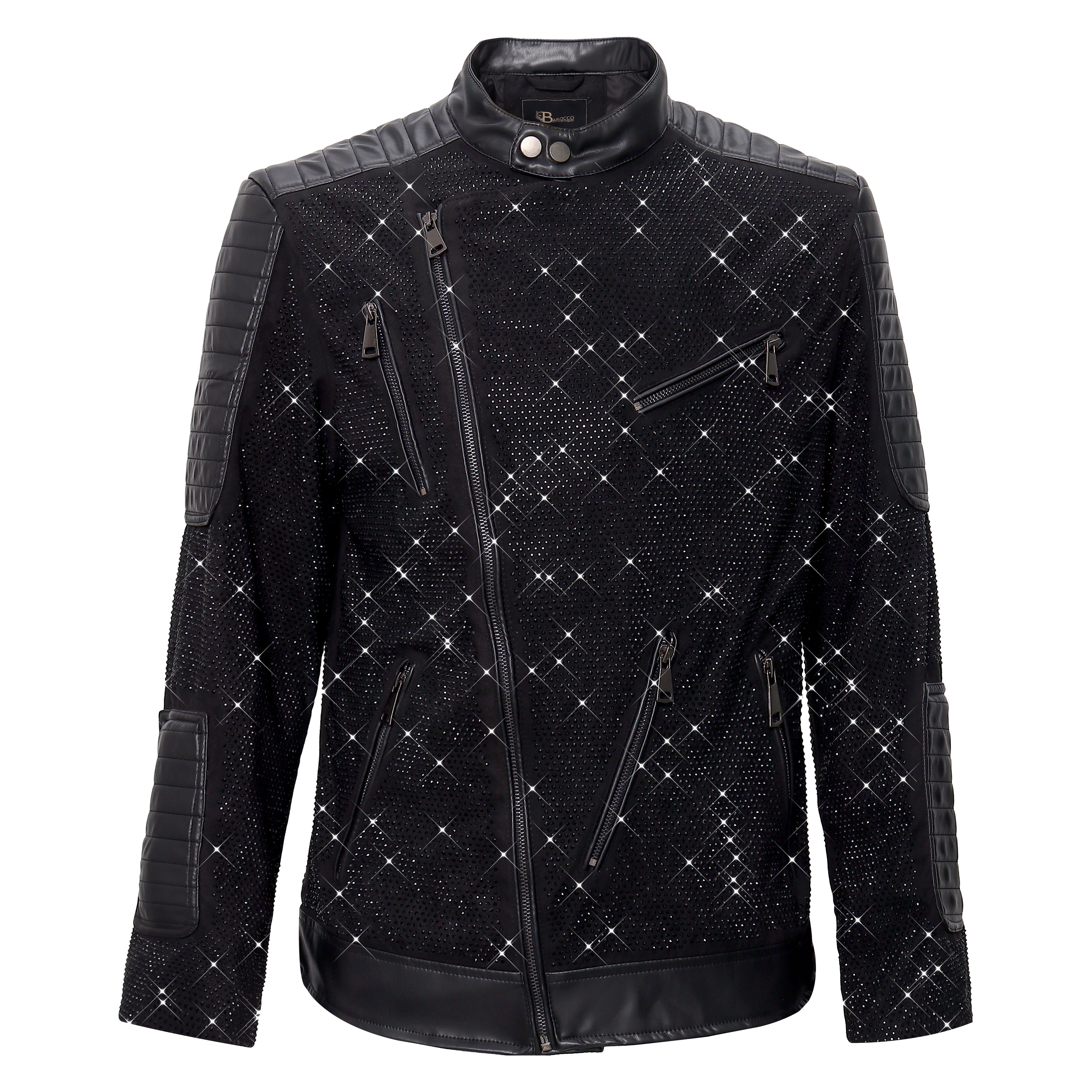 Midnight Spark PU Leather Moto Jacket BLACK/BLACK