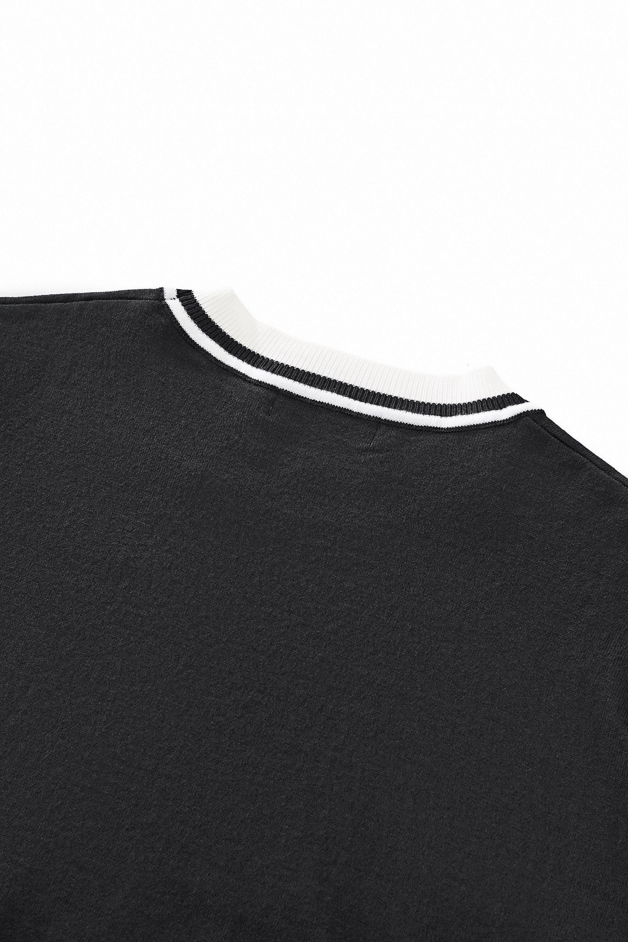 Halo Contrast Collar Knit LS BLACK