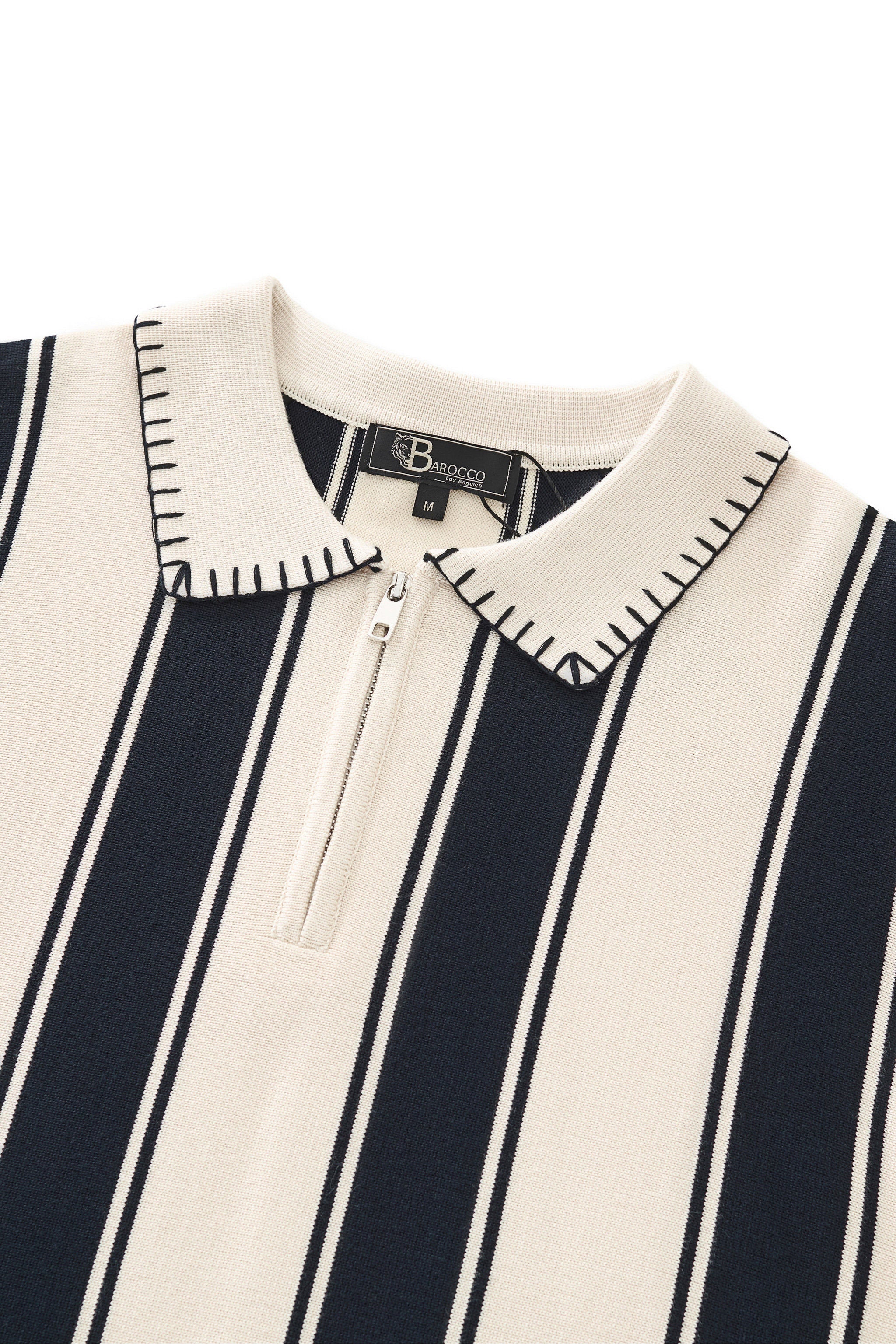 Vanguard Stripe Knit Polo LS IVORY