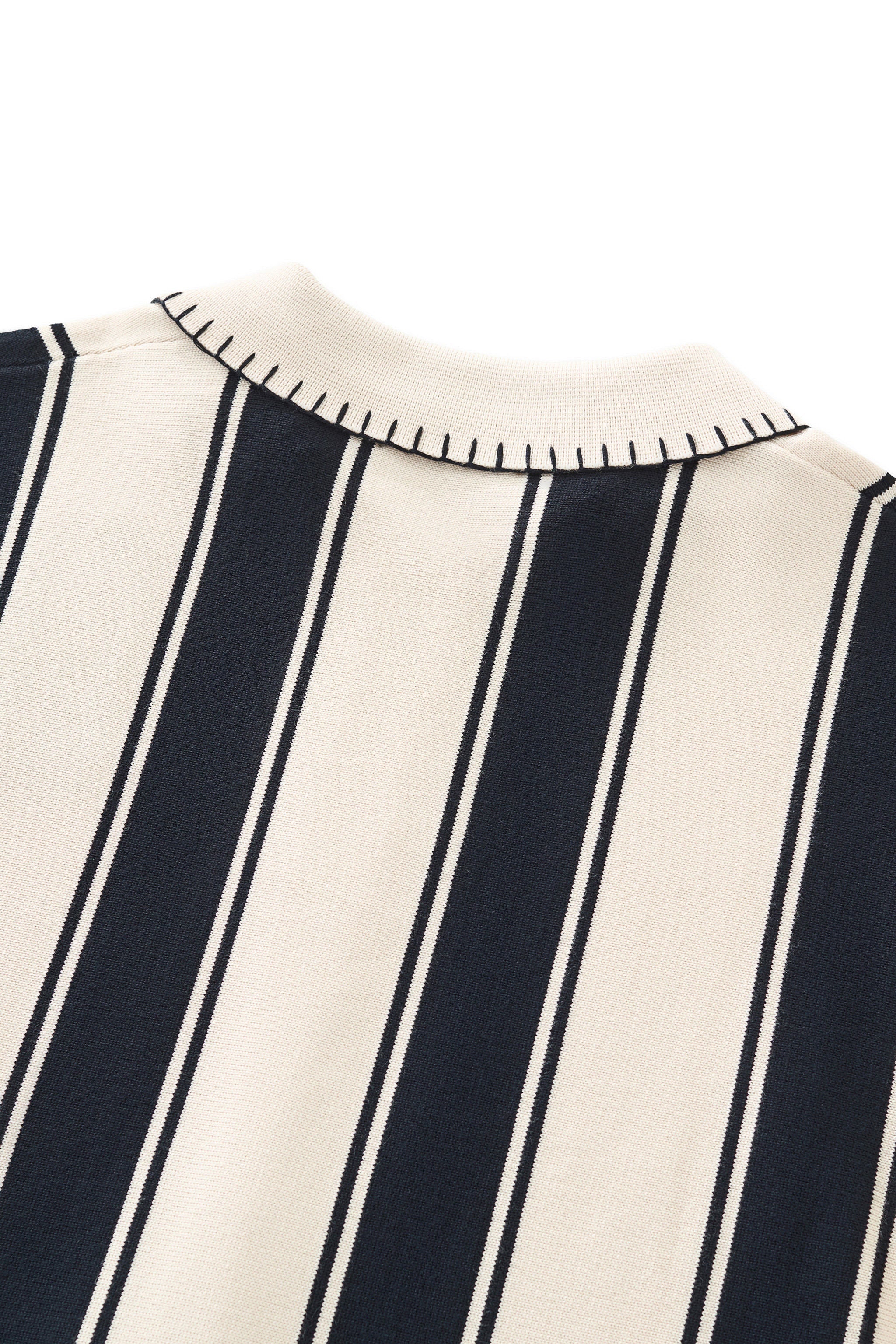 Vanguard Stripe Knit Polo LS IVORY