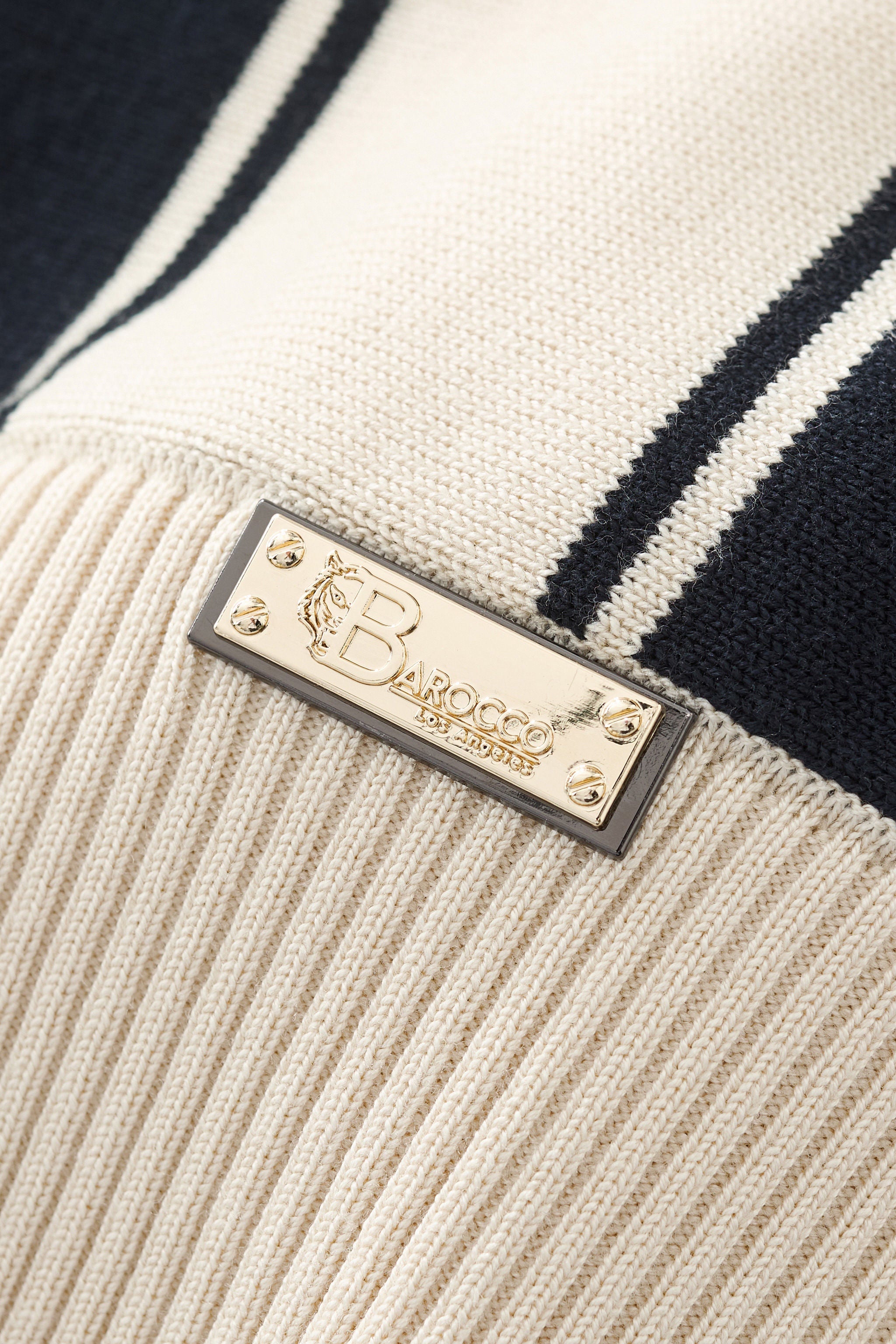 Vanguard Stripe Knit Polo LS IVORY