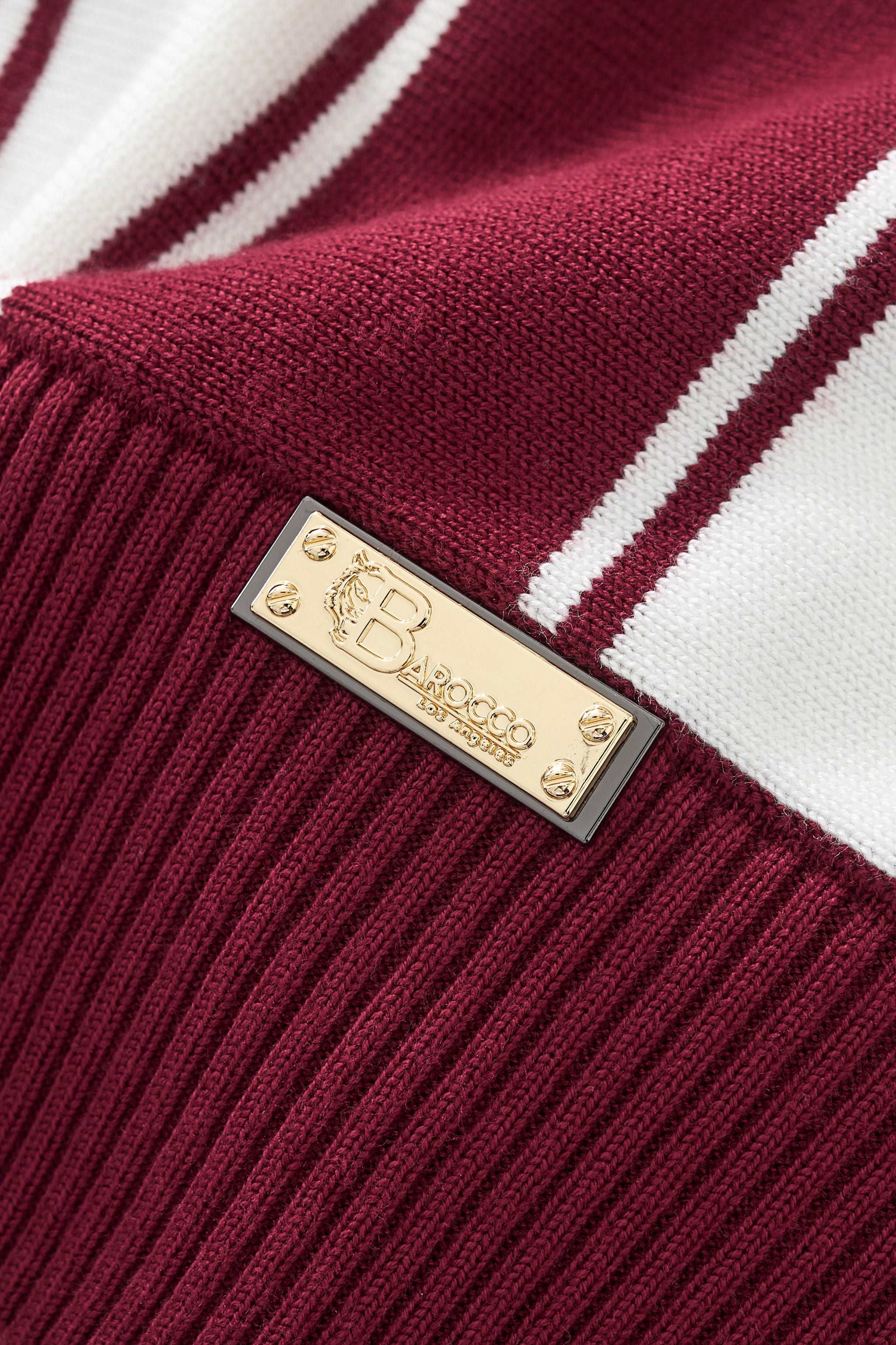 Vanguard Stripe Knit Polo LS WINE