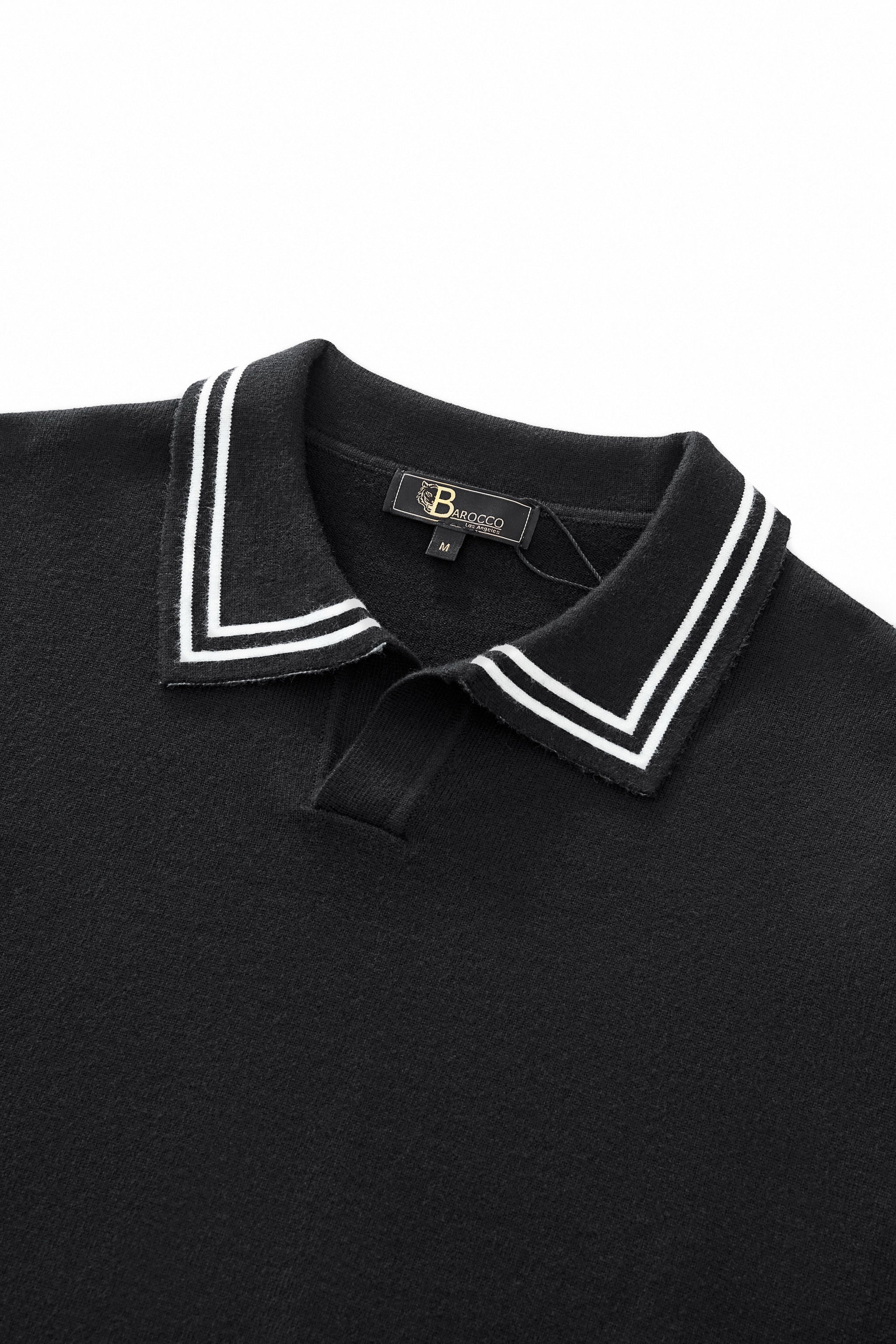Monarch Tipped Collar Knit Polo LS BLACK