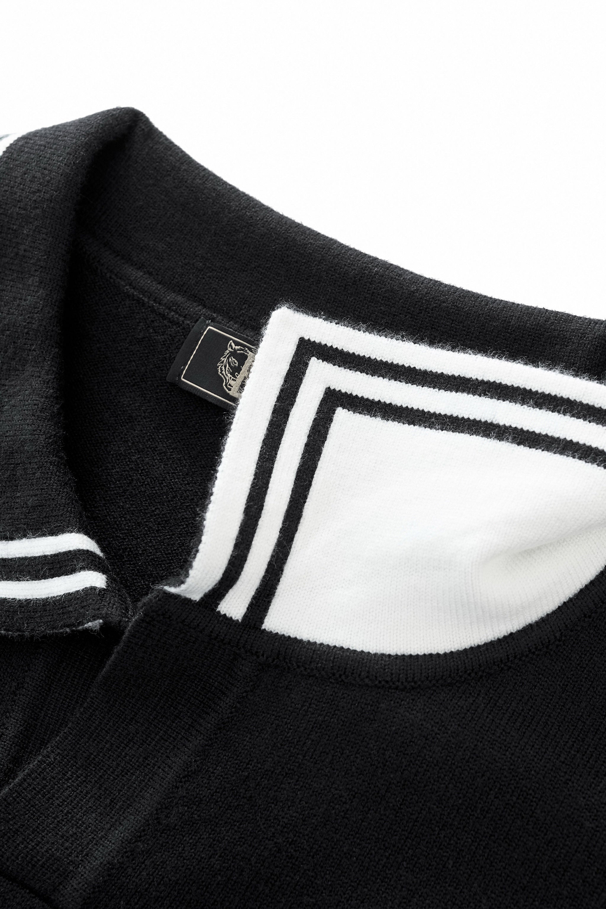 Monarch Tipped Collar Knit Polo LS BLACK