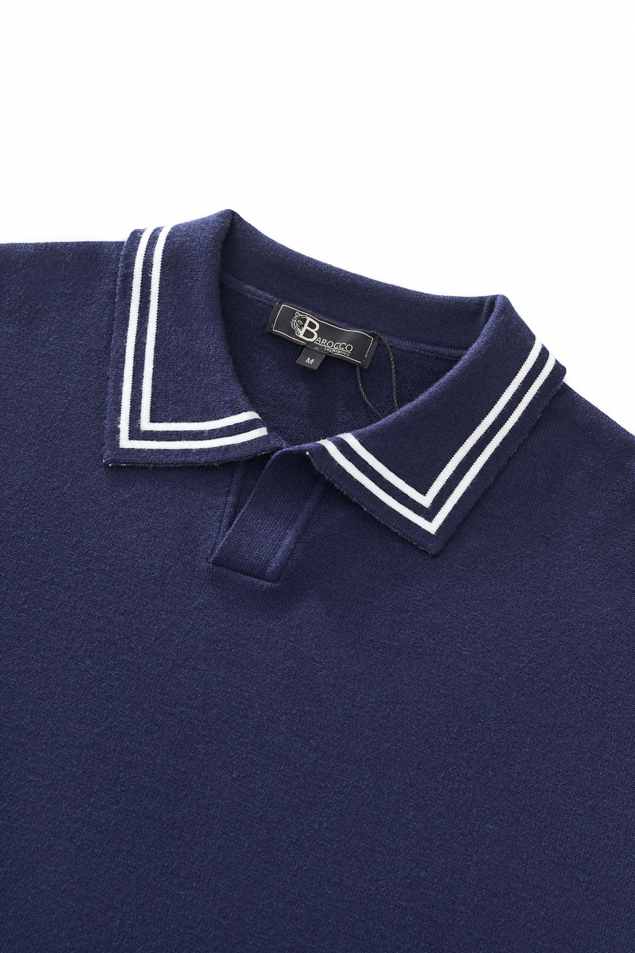 Monarch Tipped Collar Knit Polo LS NAVY