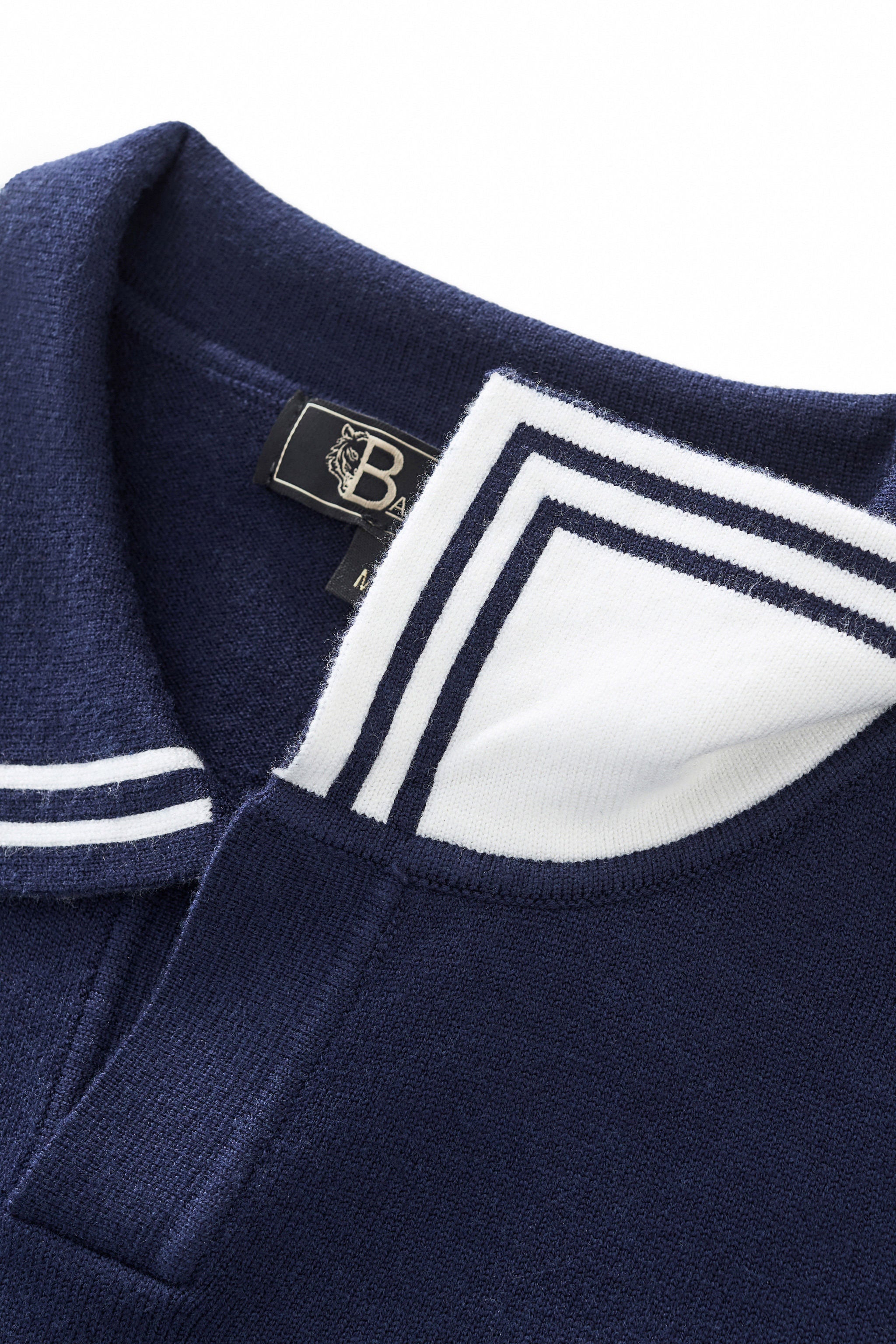 Monarch Tipped Collar Knit Polo LS NAVY
