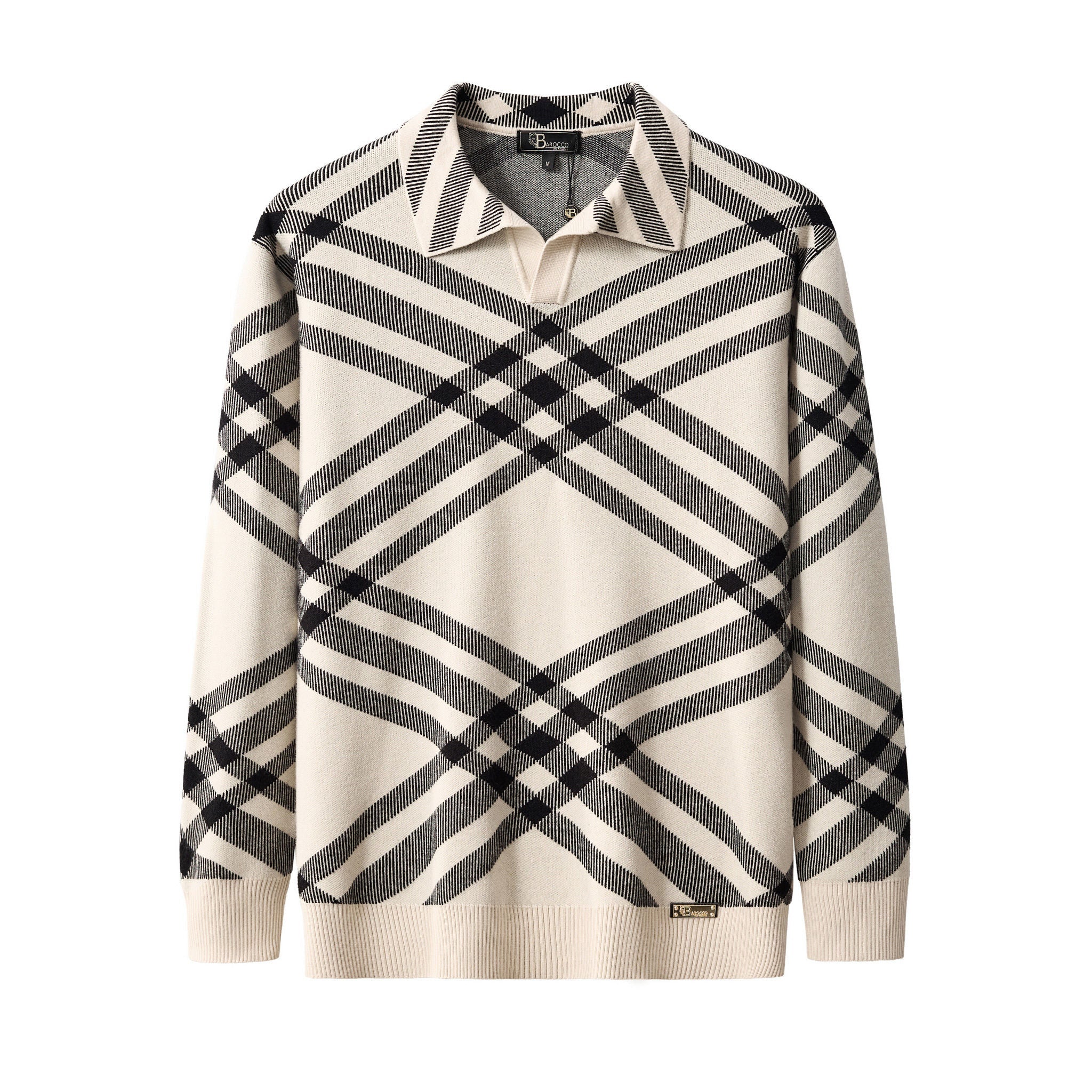 Paramount Lattice Knit Polo LS IVORY