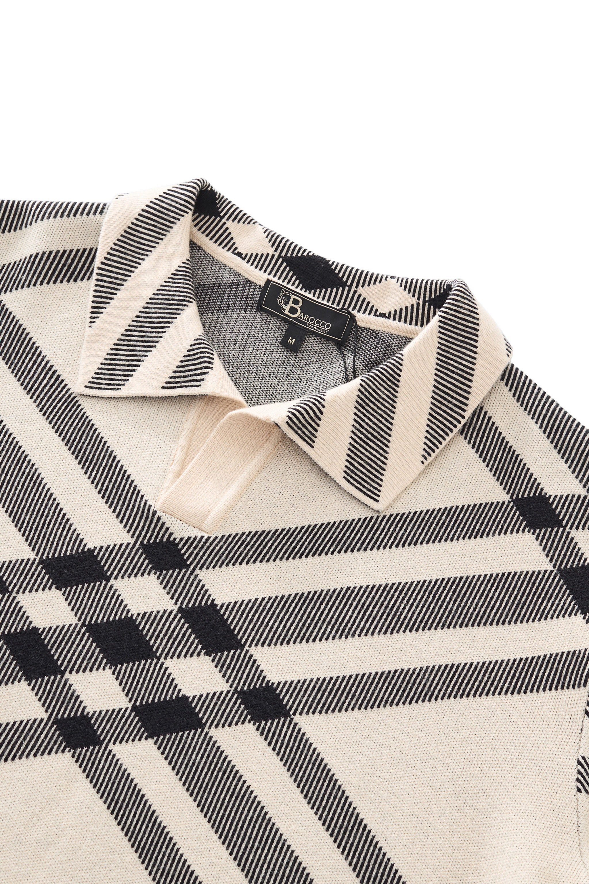 Paramount Lattice Knit Polo LS IVORY