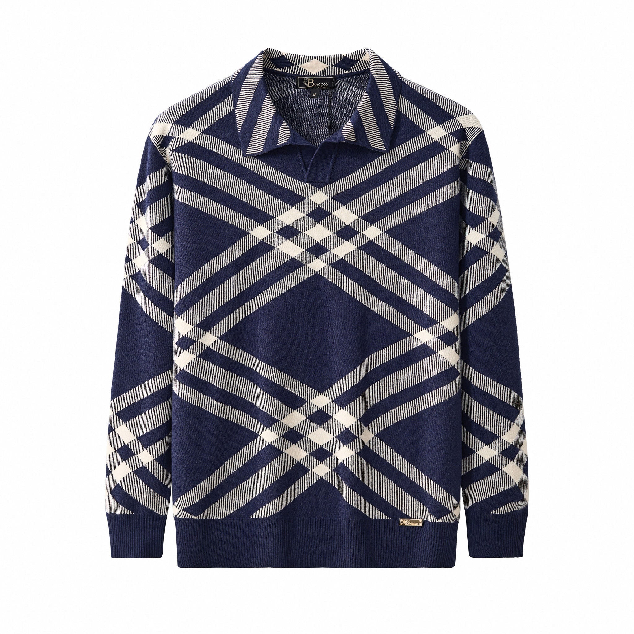 Paramount Lattice Knit Polo LS NAVY