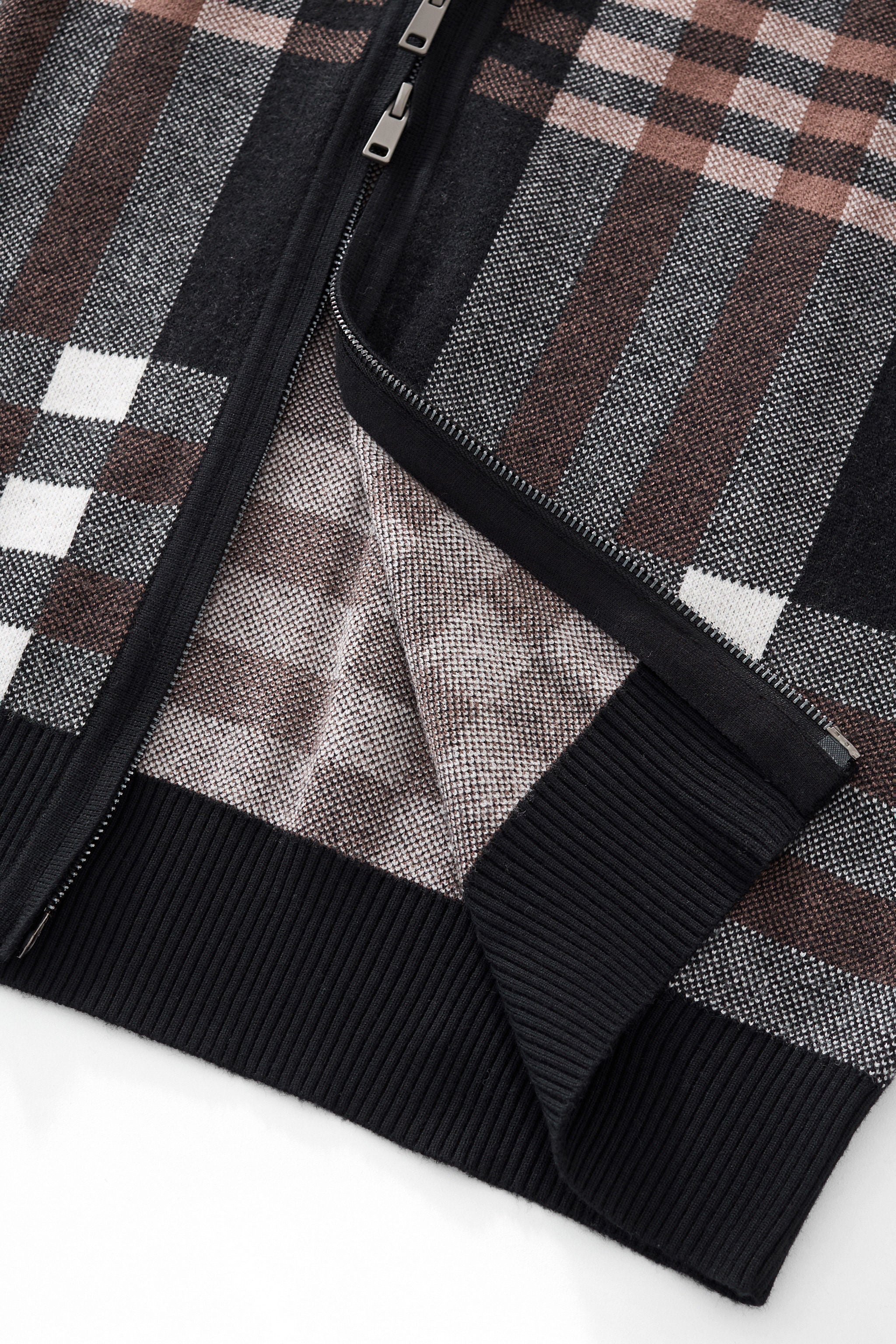 Paramount Plaid Knit Zip LS BLACK