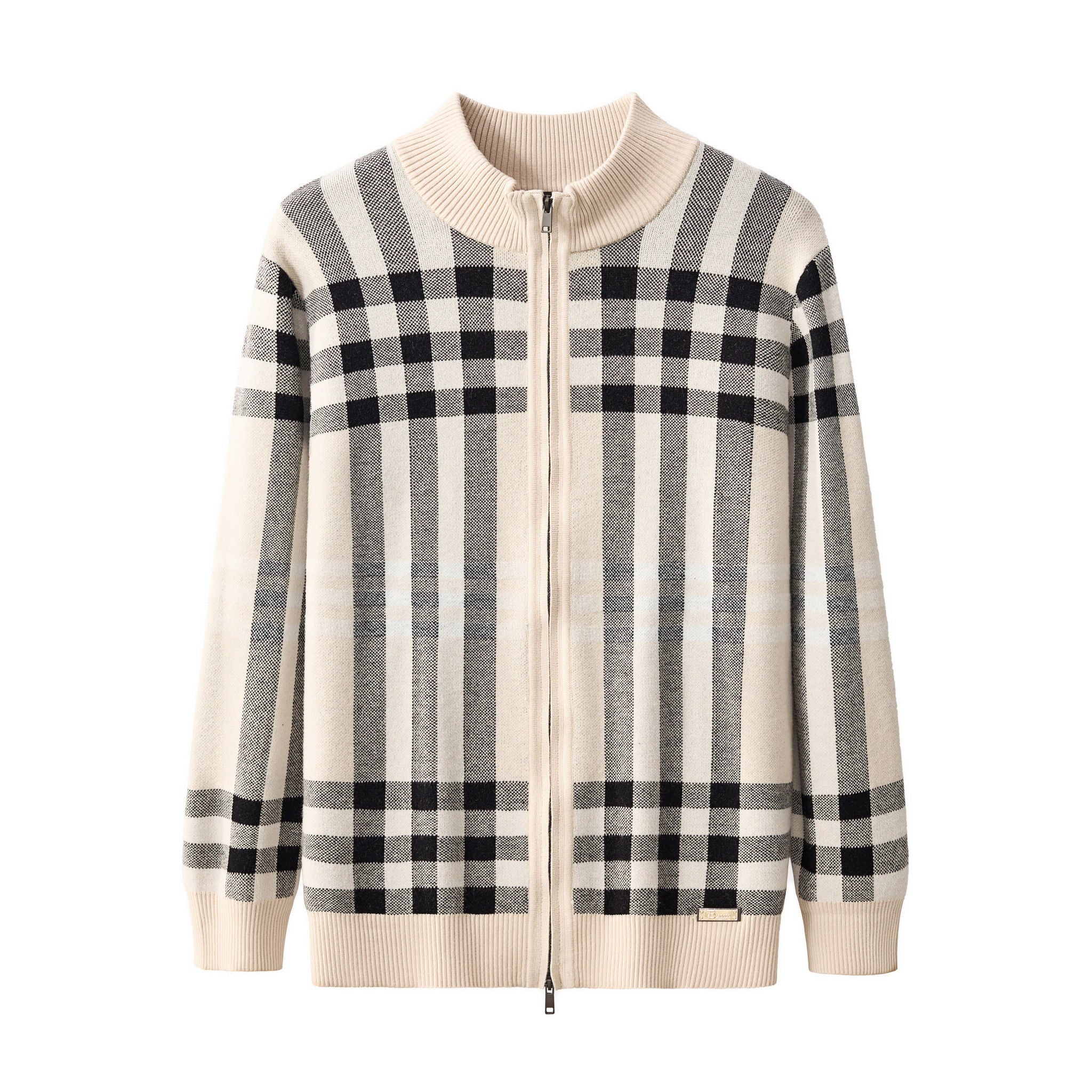 Paramount Plaid Knit Zip LS IVORY