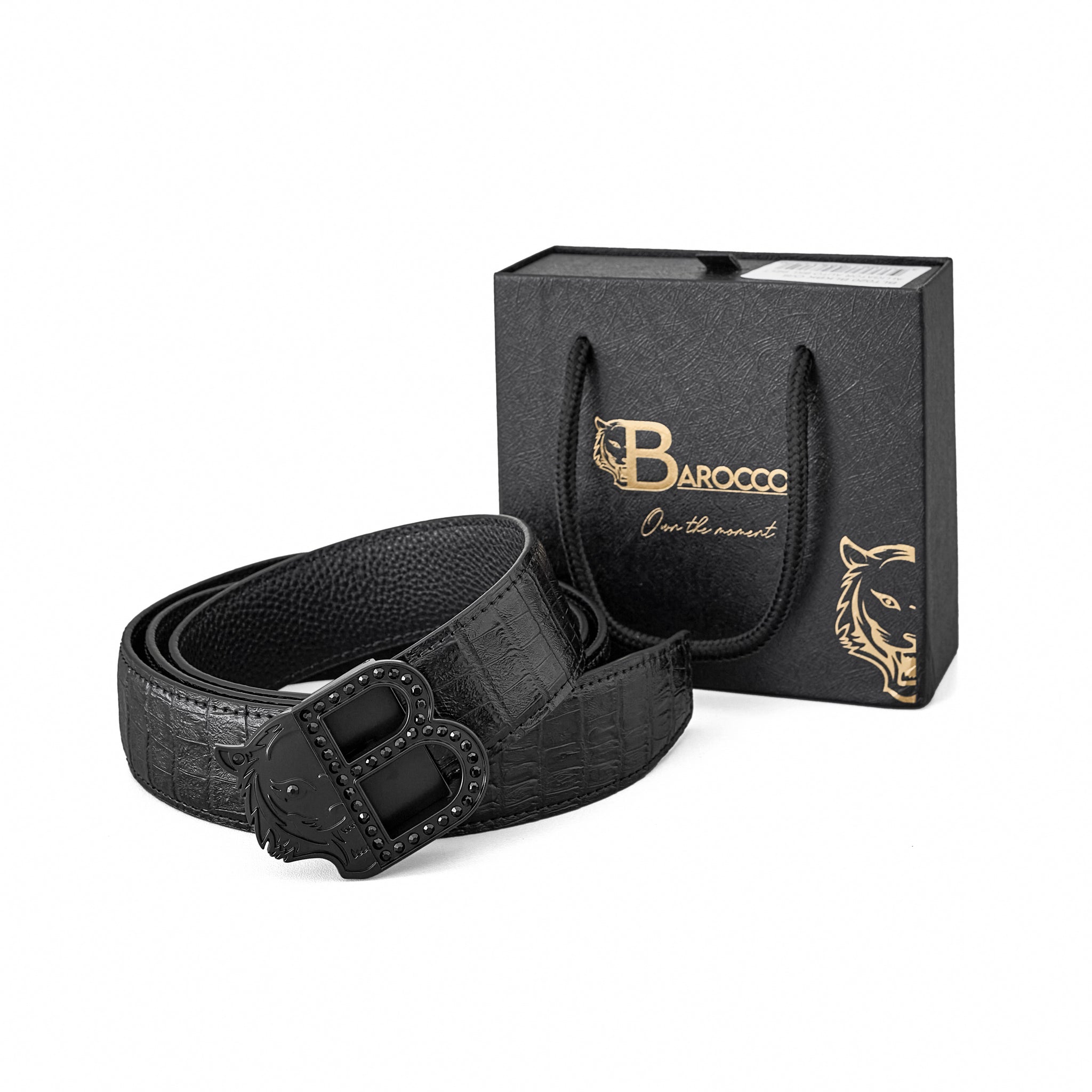 Croc-Embossed Auto BKL Belt BLACK/BLACK