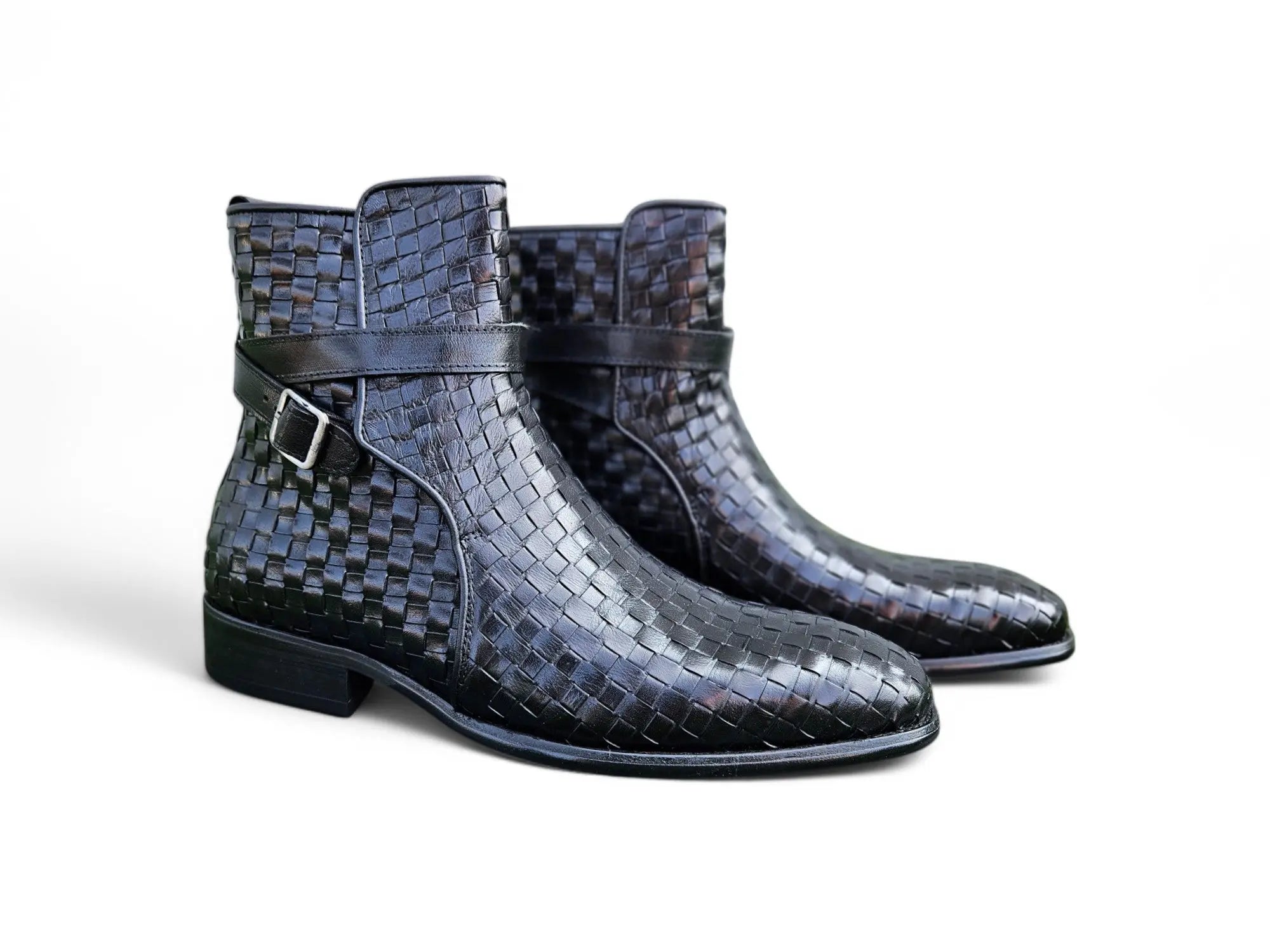 Basket Weave Calfskin Buckle Boot
