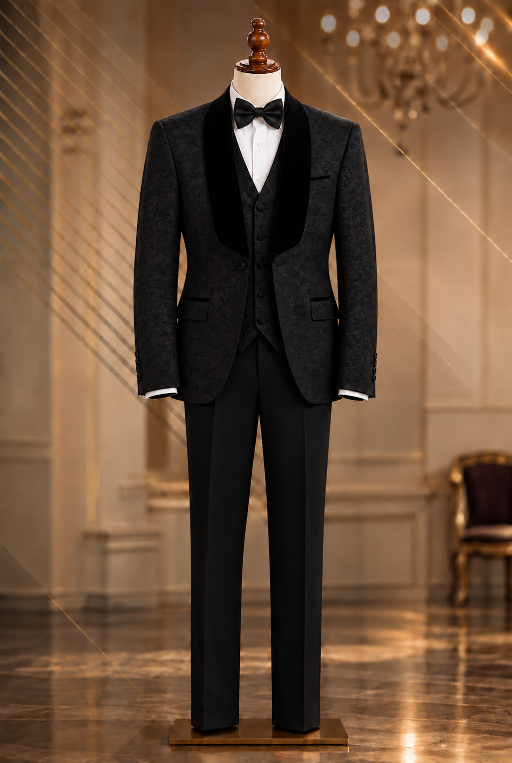Rossi Man RM1446 Slim Fit  3 pcs Tux Black