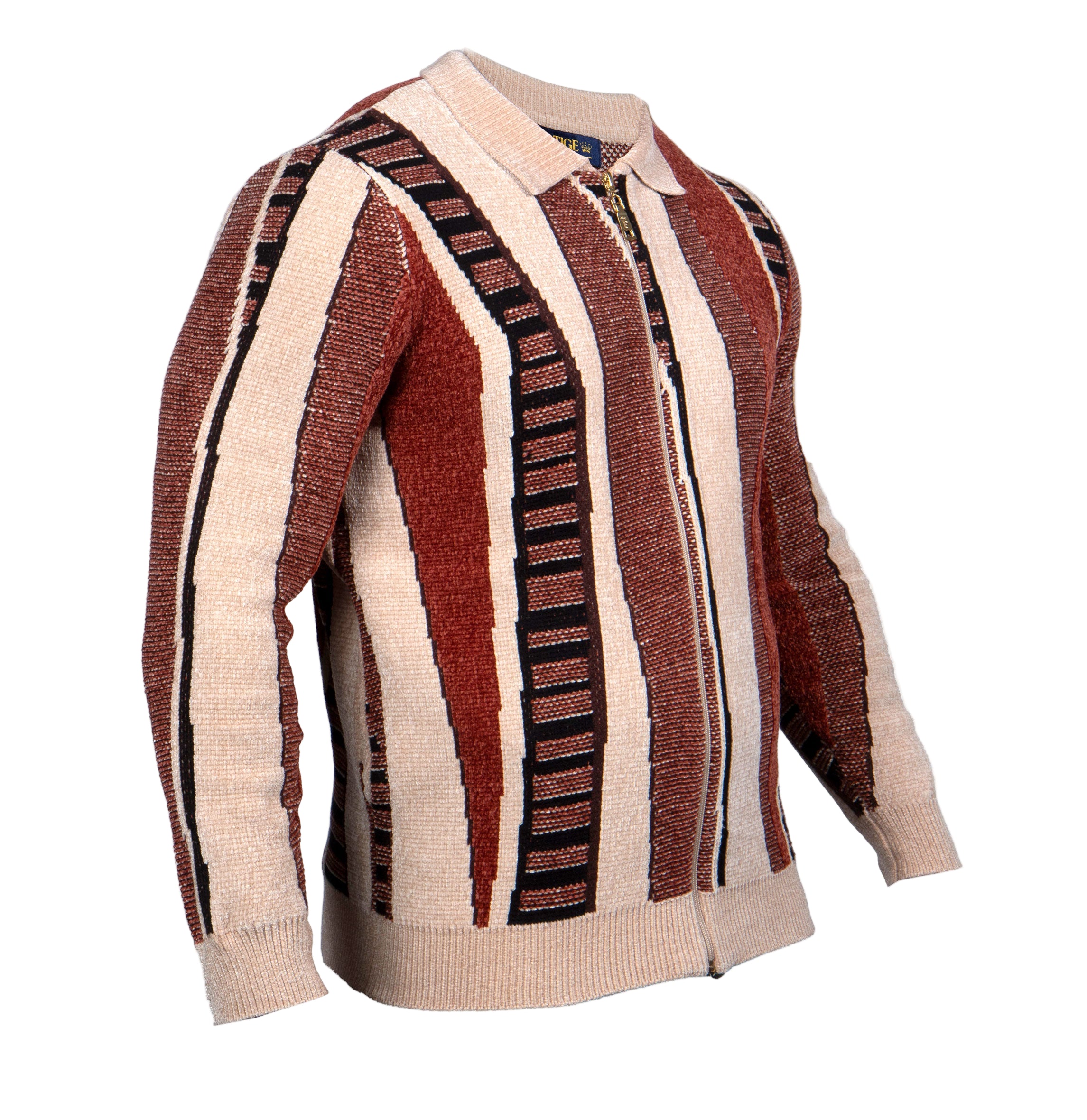 Prestige CH-250 Full Zip Jaccard Sweater Beige