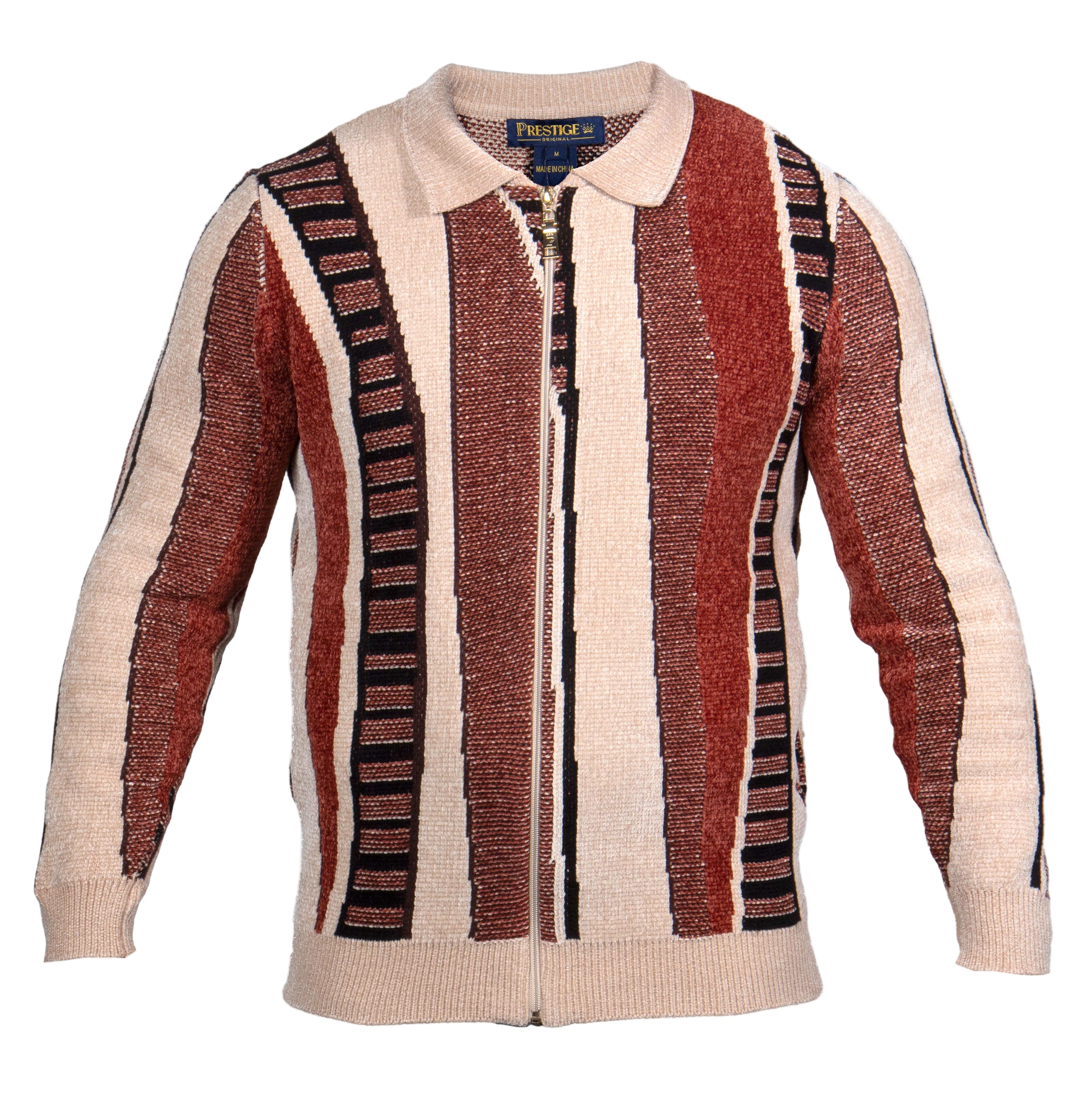 Prestige CH-250 Full Zip Jaccard Sweater Beige