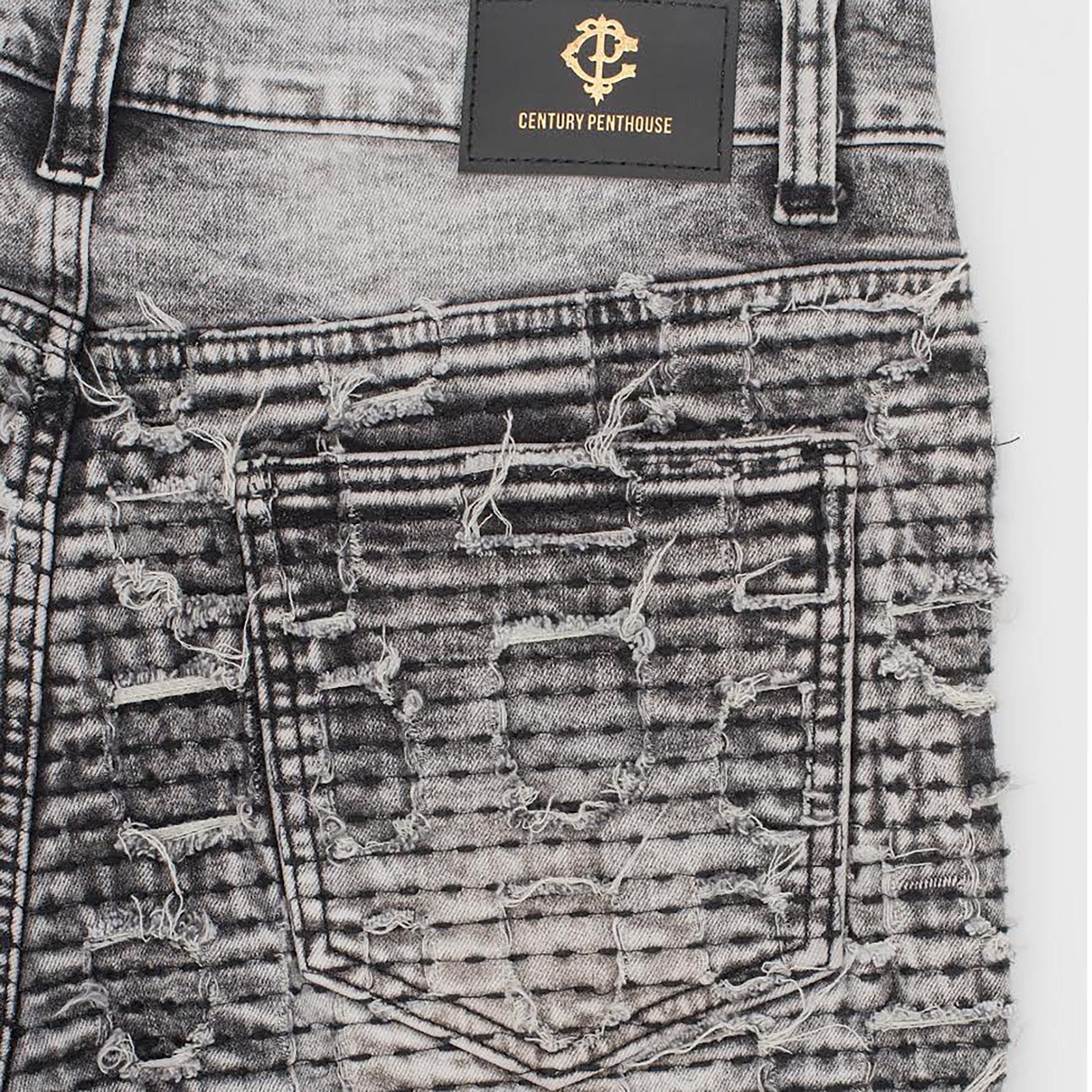 Patchwork Distressed Denim Jeans - Century Penthouse SMOKE