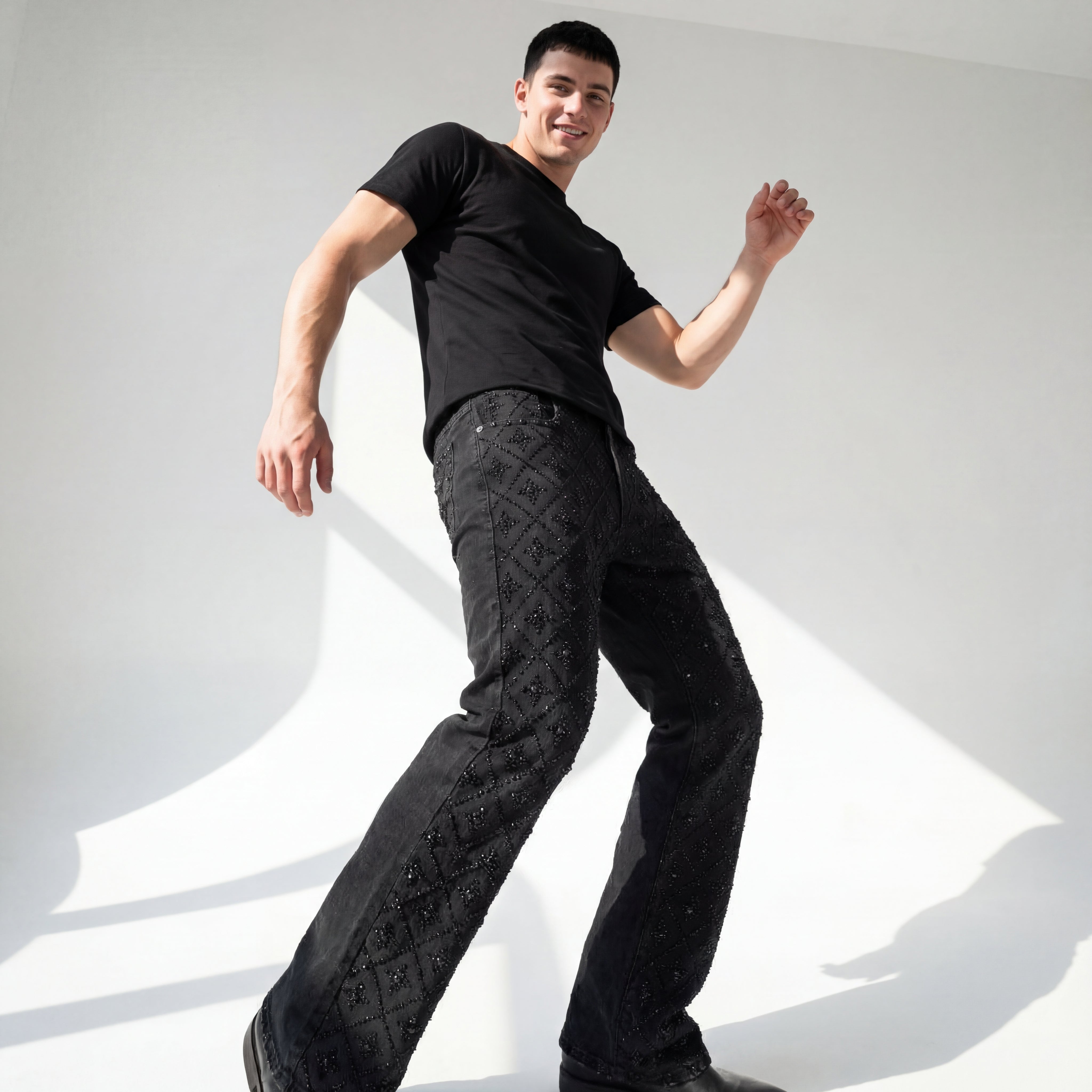 Radiant Embellished Denim Pant – Century Penthouse BLACK