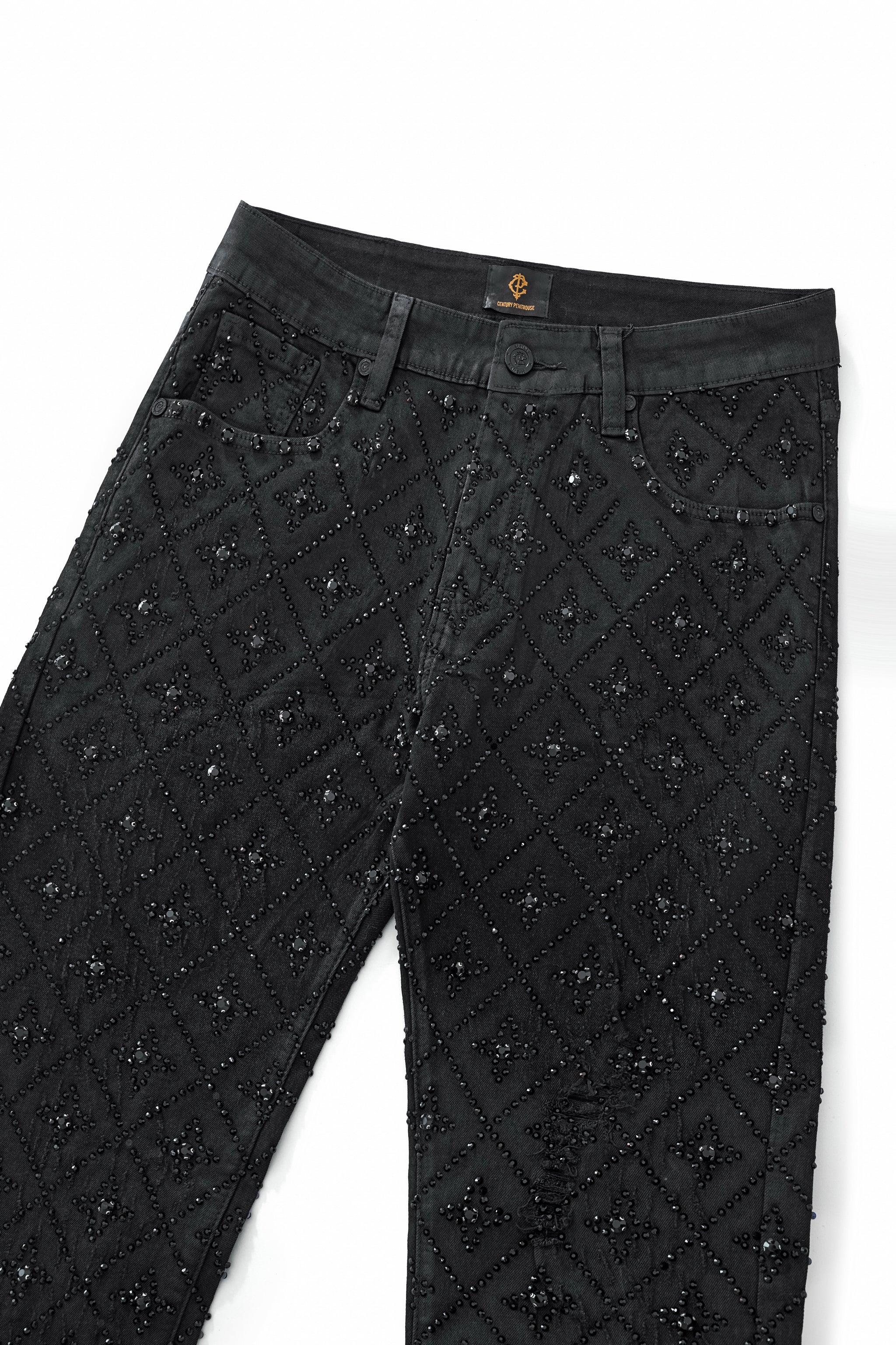 Radiant Embellished Denim Pant – Century Penthouse BLACK