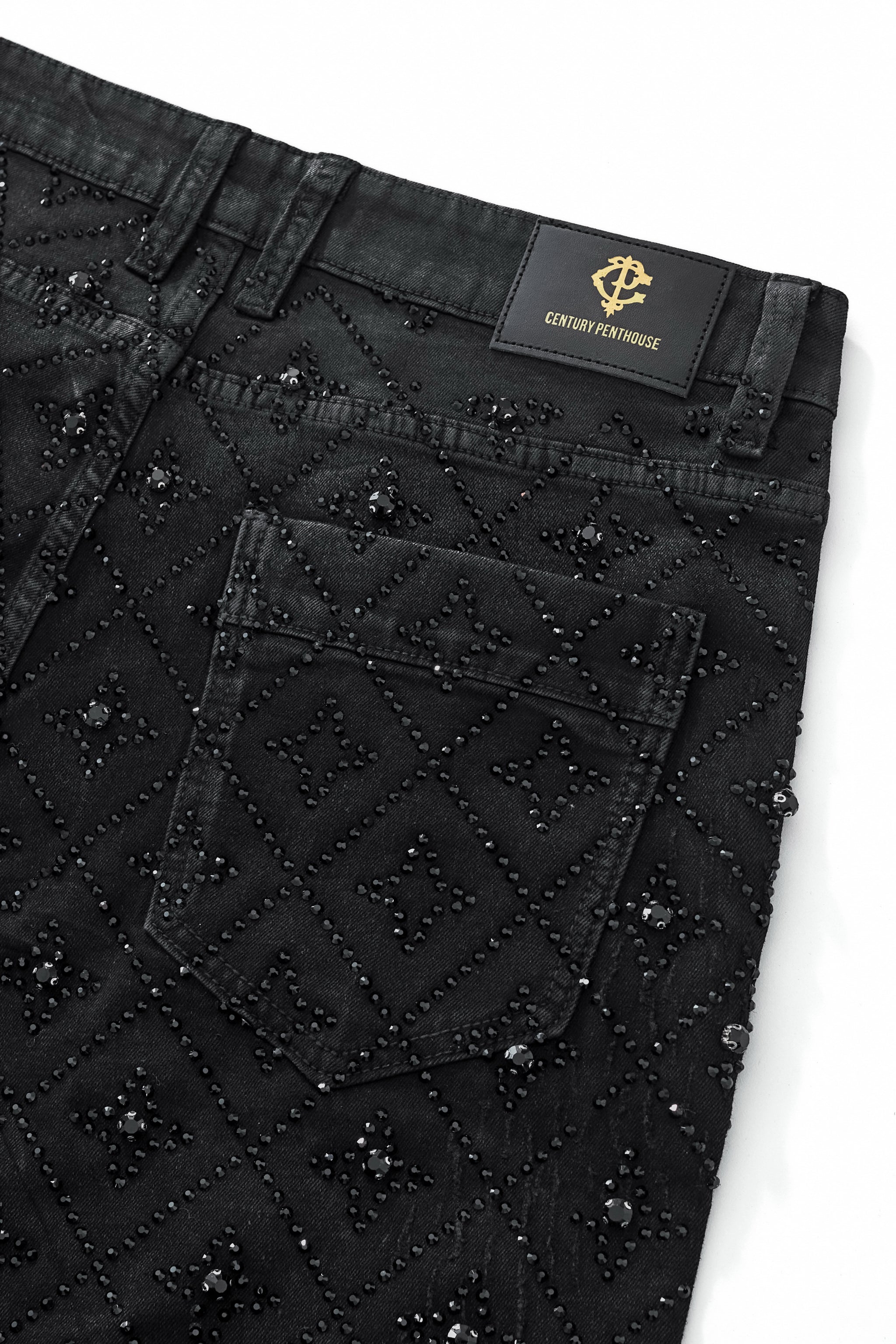 Radiant Embellished Denim Pant – Century Penthouse BLACK