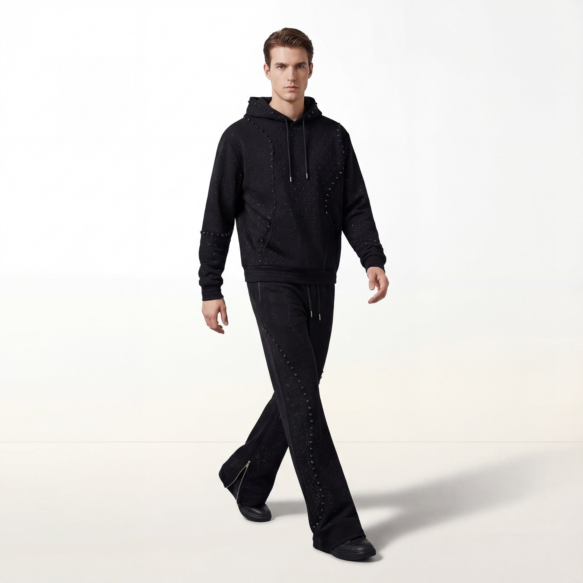 Radiant Grid Stone Hoodie & Jogger Set BLACK