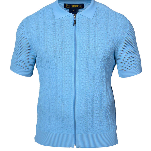 Prestige CMK-388 Full Zip Short Sleeve Knit Blue