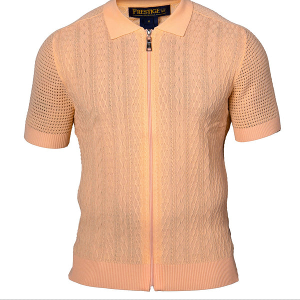 Prestige CMK-388 Full Zip Short Sleeve Knit Peach