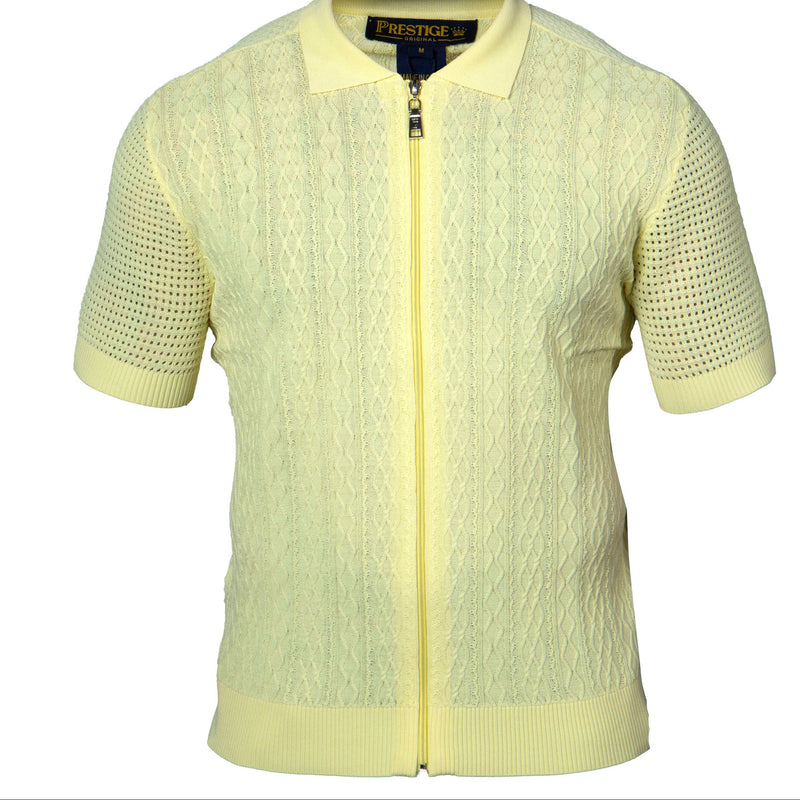 Prestige CMK-388 Full Zip Short Sleeve Knit Yellow