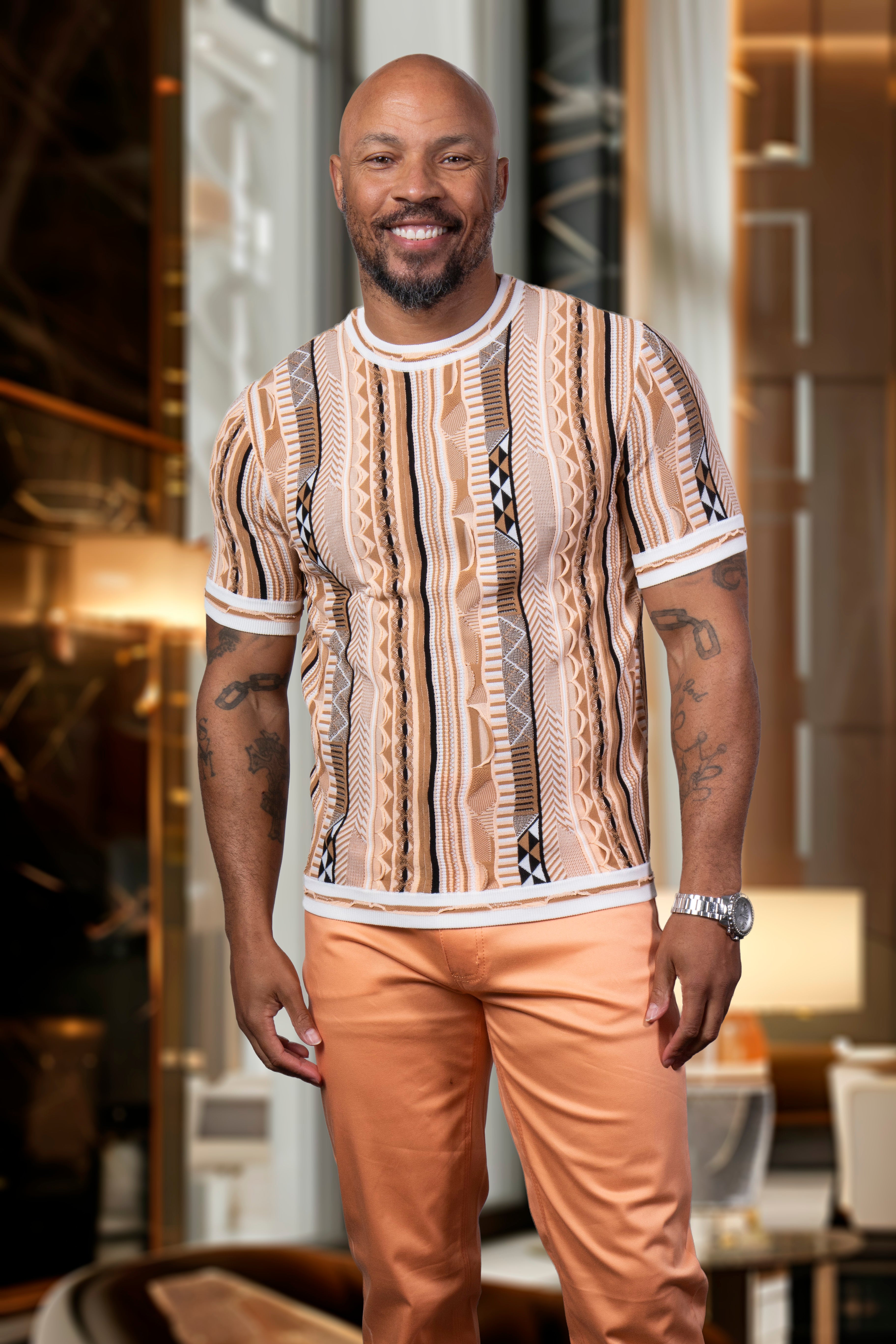まち　　Style PREMIUM Prestige CMK-6004 Short Sleeve Knit Peach