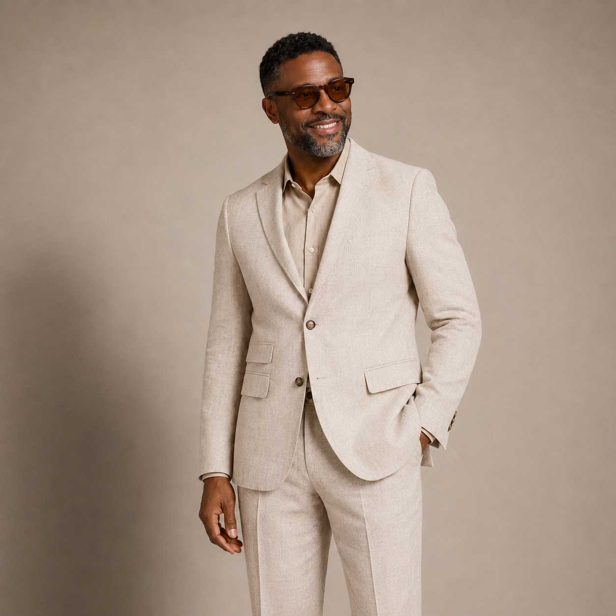 Inserch Men's Premium Linen Suit Oatmeal