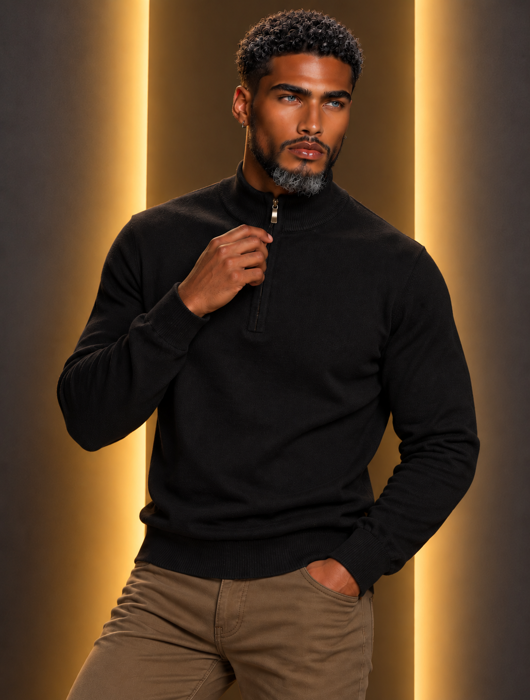 Lavane' 501-Z 1/4 Zip Mock Neck Sweater Black