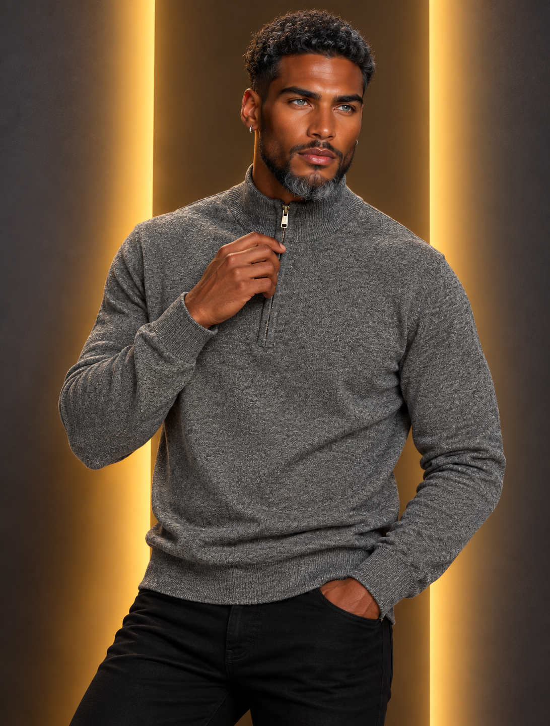Lavane' 501-Z 1/4 Zip Mock Neck Sweater H Charcoal