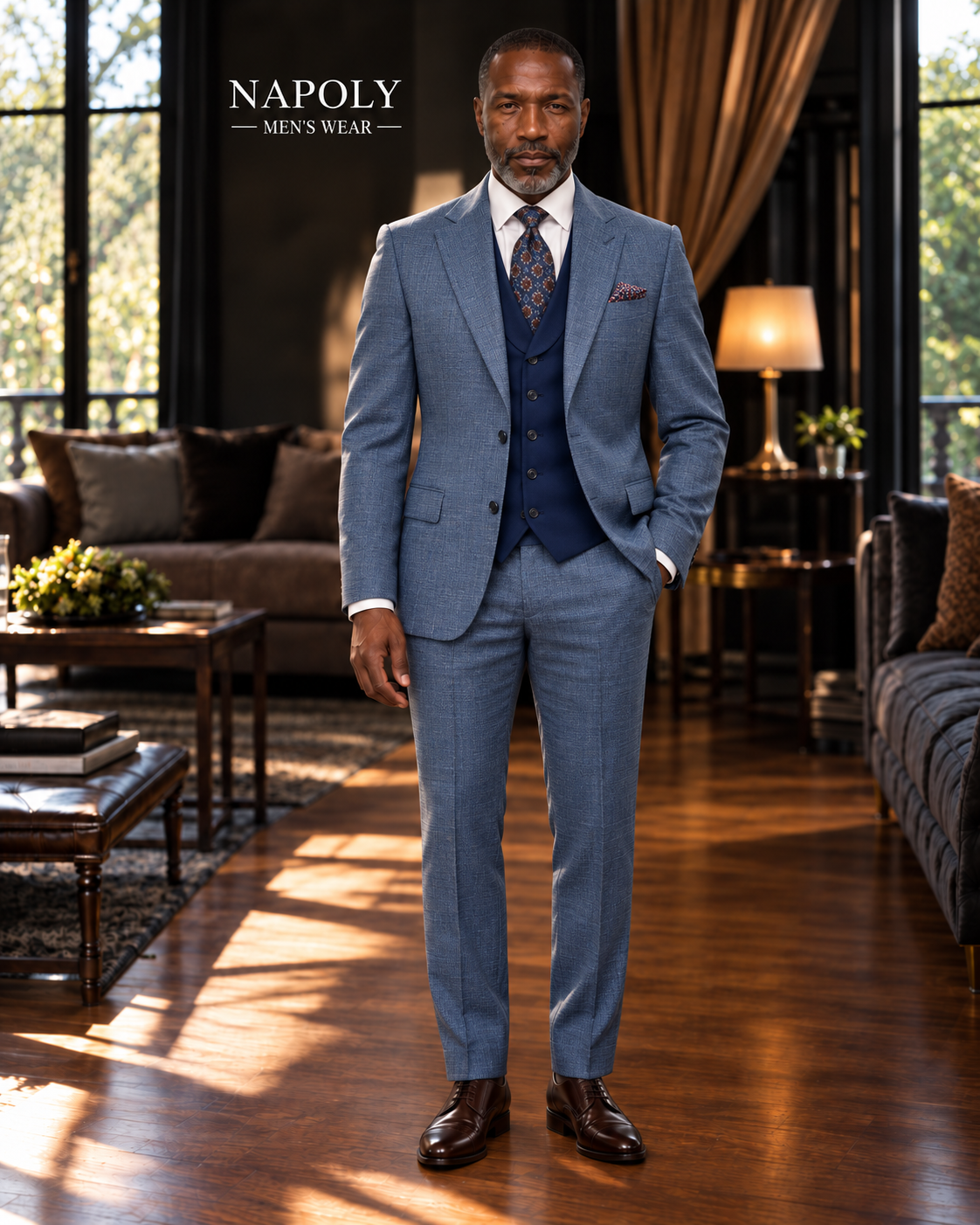 Steve Harvey 226701SHS 3 Pieces Suits Blue Check