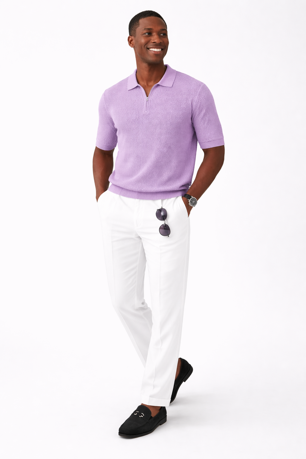 Stacy Adams 21051 Short Sleeve Knit Polo Lavender