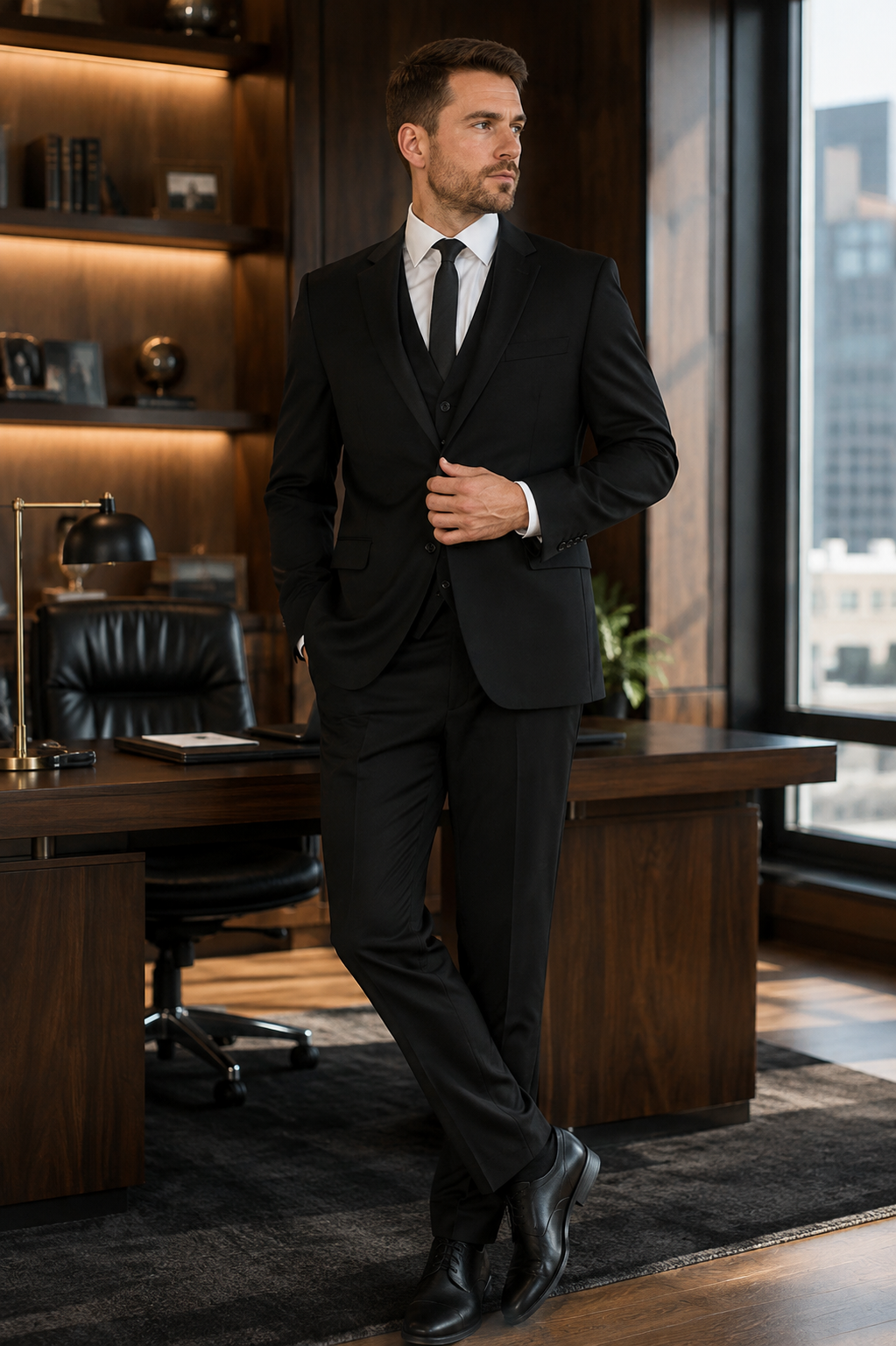 Caravelli S602512U Slim Fit 3pcs Suit Black