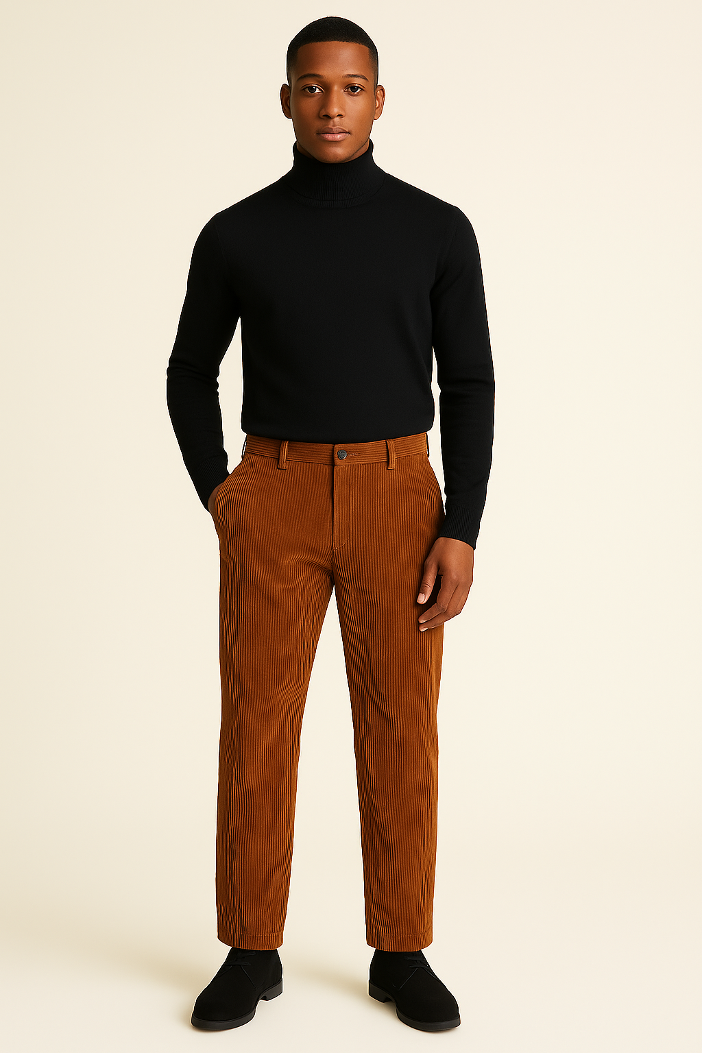 Inserch P3103 100% Cotton Flat Front Corduroy Pants Carmel