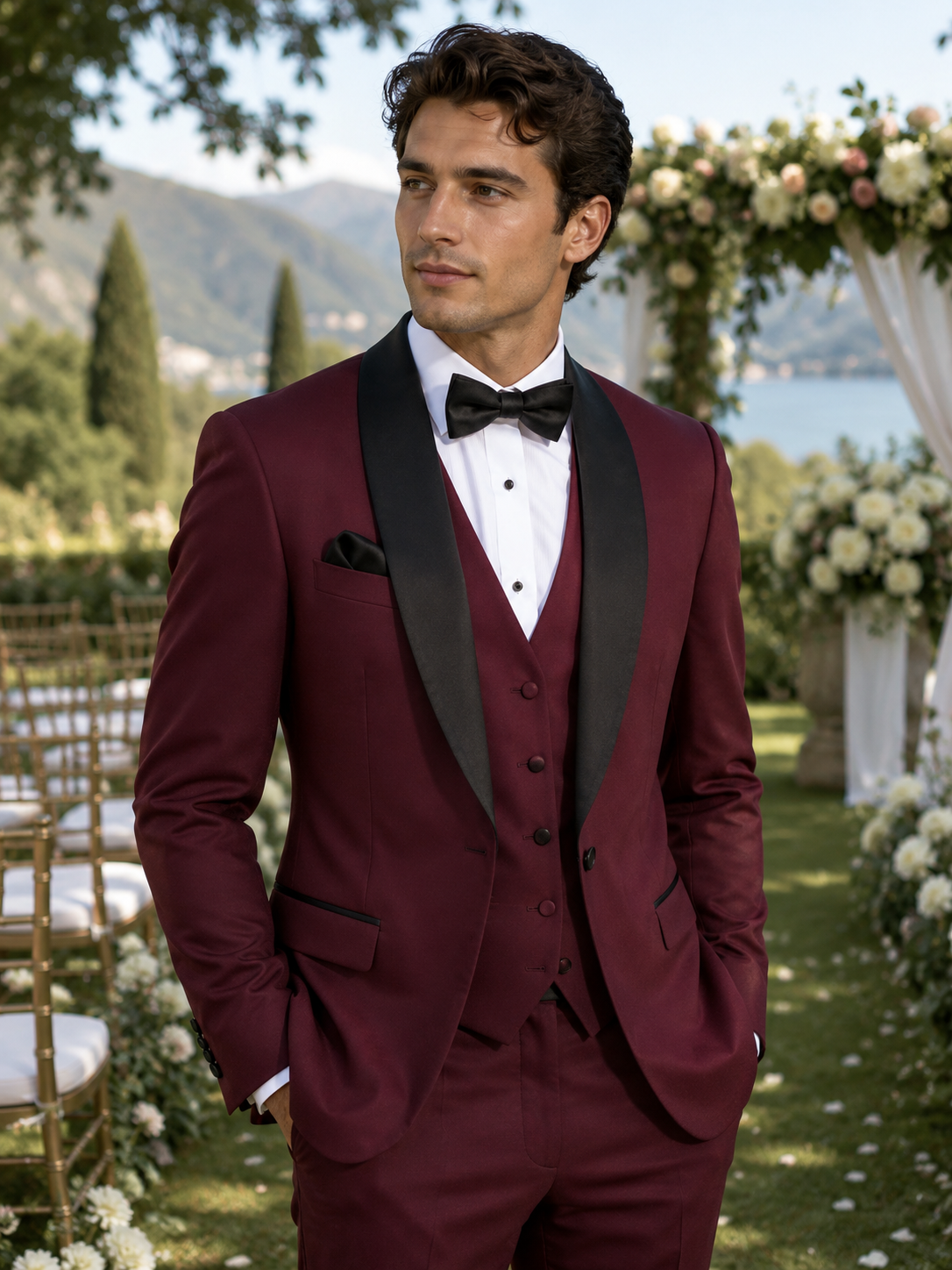 Alberto Cardinali TX-88 Slim Fit 3pcs Tux Burgundy