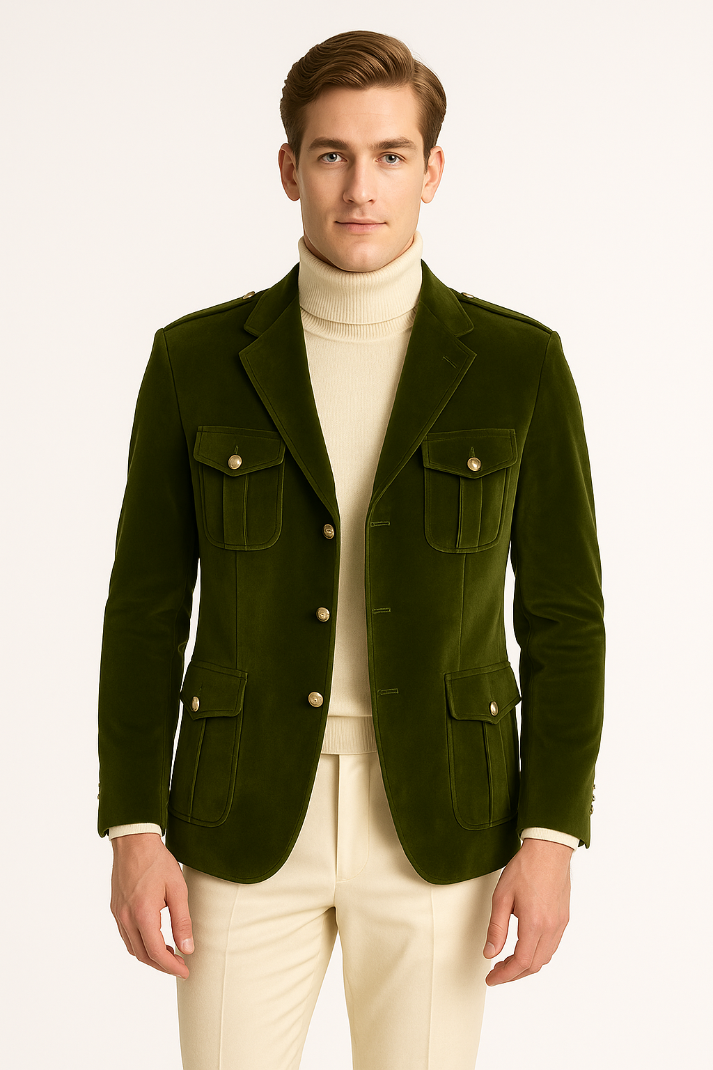 Inserch BL-569 Velvet Military Jacket Olive