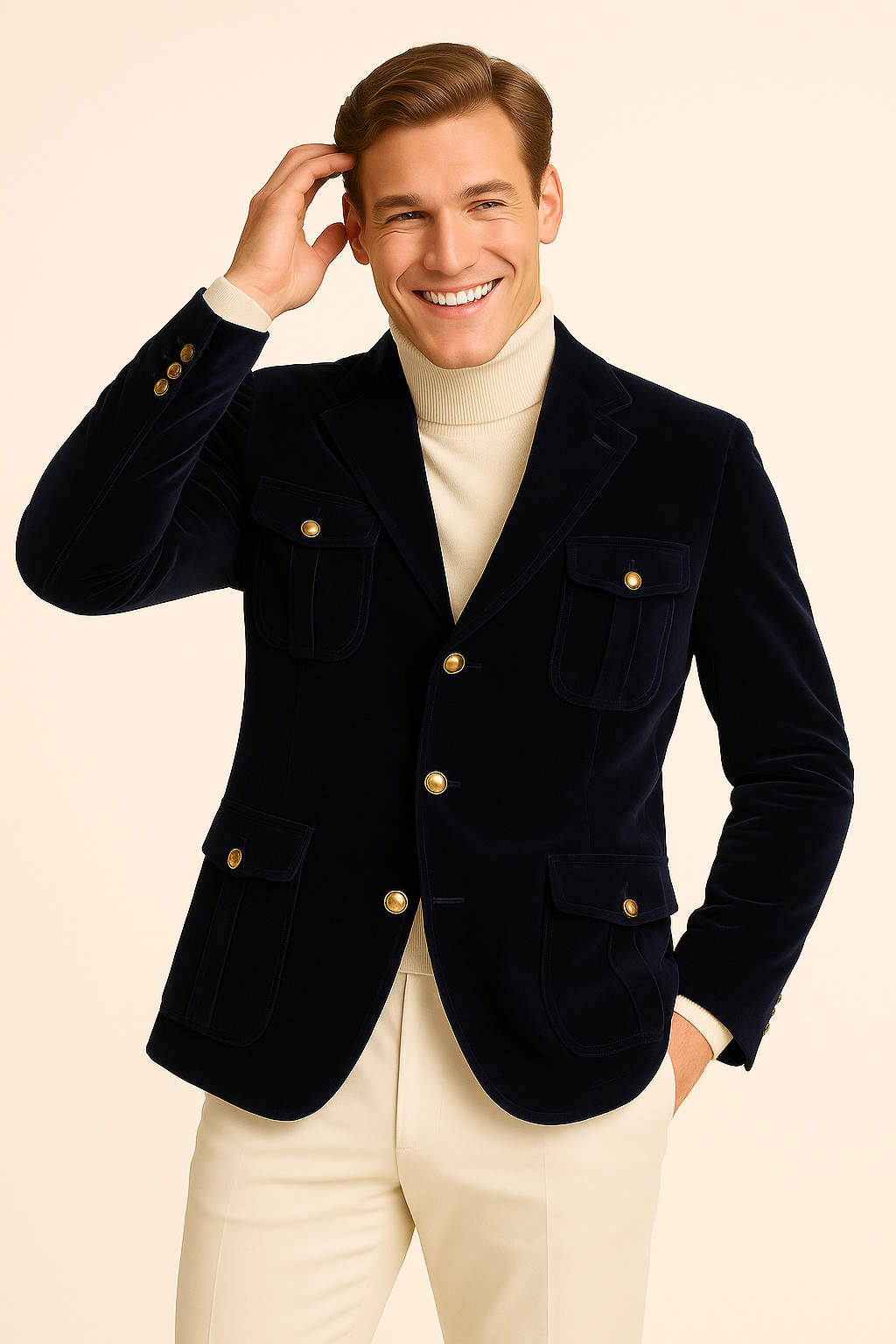 Inserch BL-569 Velvet Military Jacket Navy